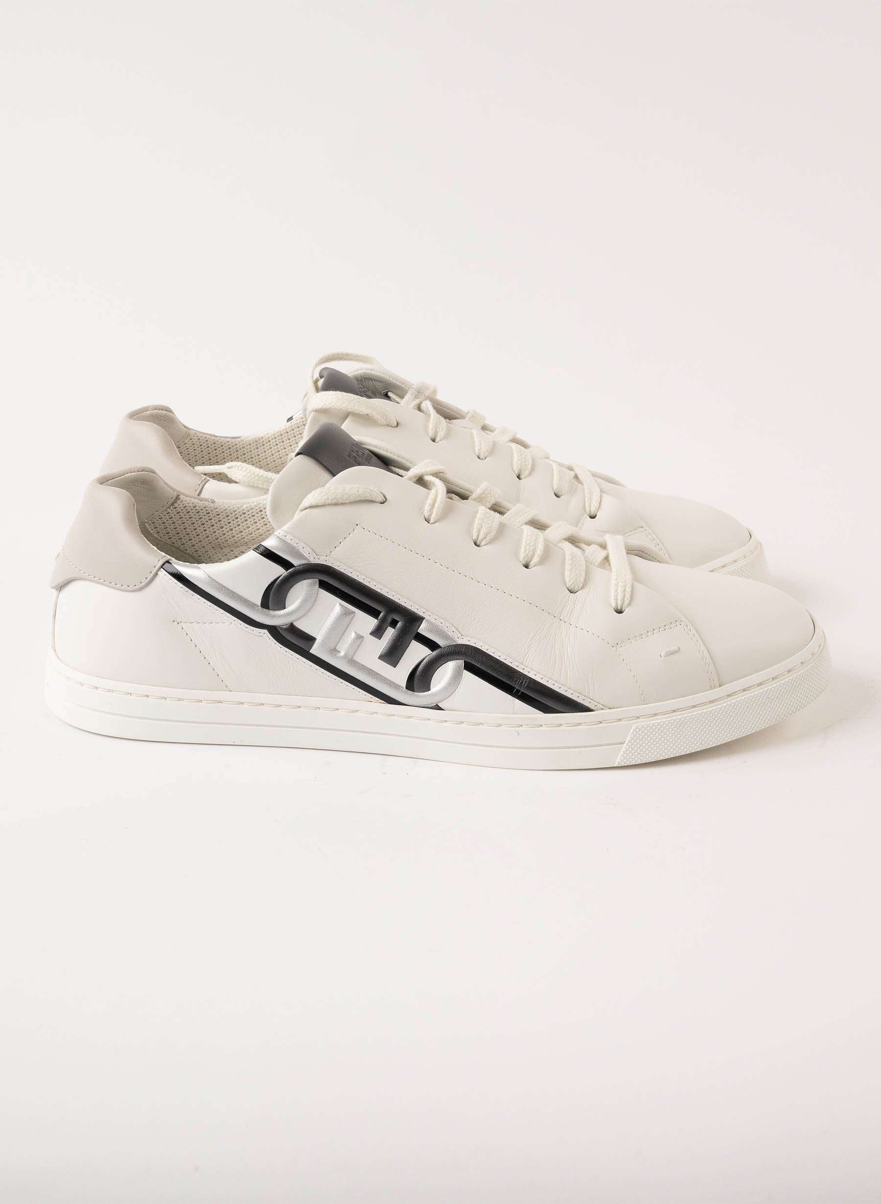 Fendi O'lock Overlay FF-Logo Link Leather Low-Top Sneakers