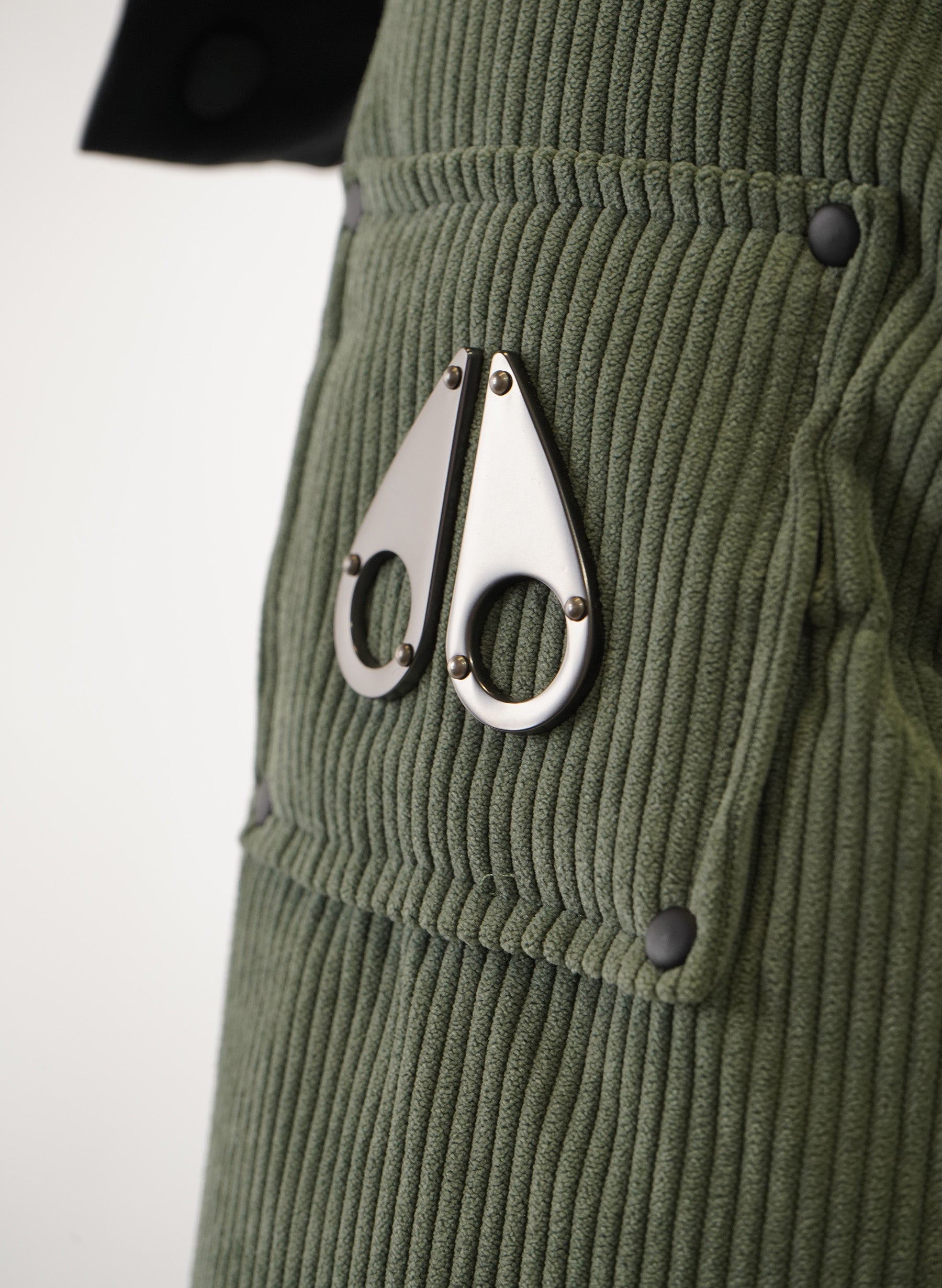 Moose Knuckle Padded Hooded Corduroy Jacket in Green