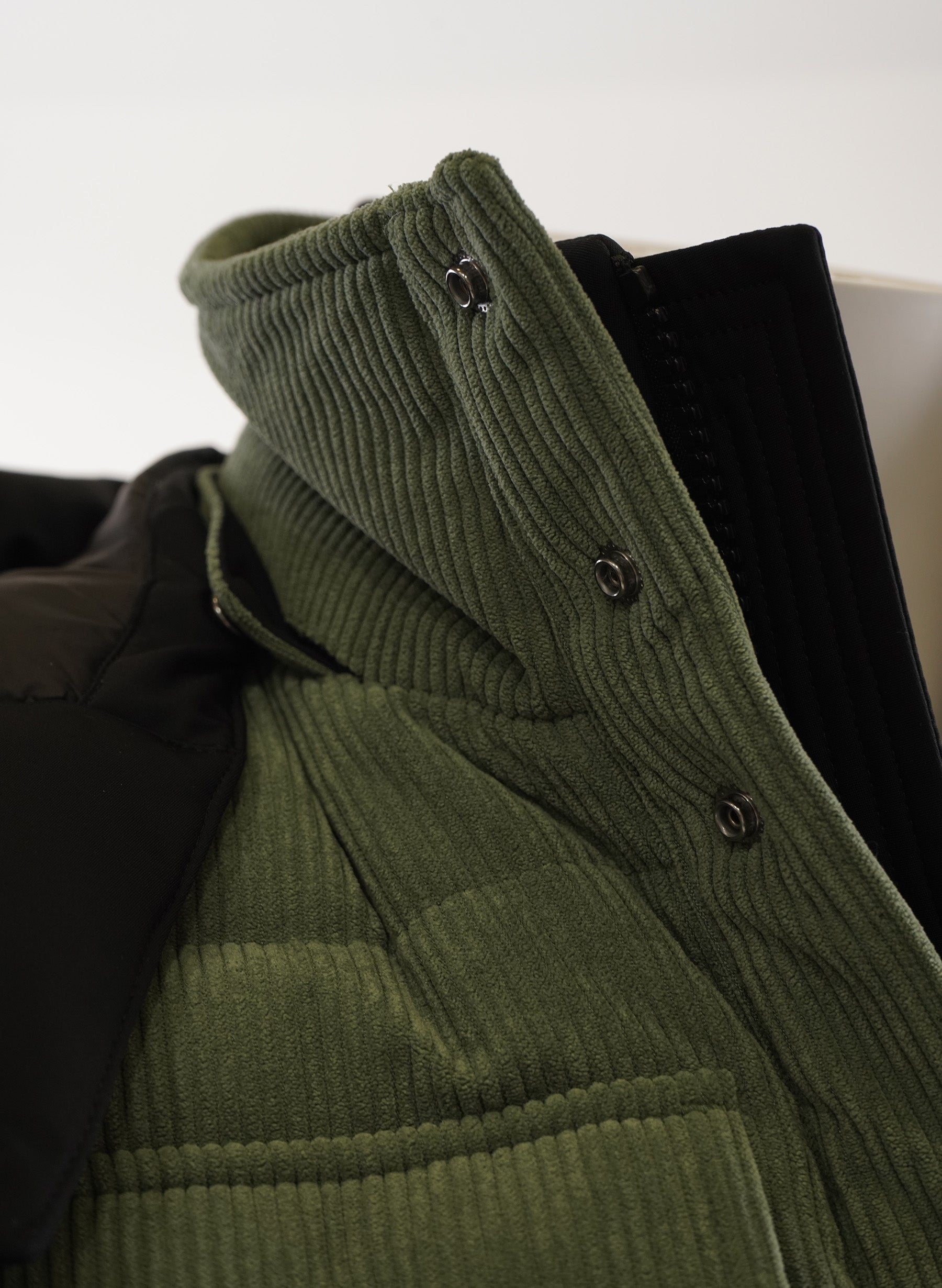 Moose Knuckle Padded Hooded Corduroy Jacket in Green