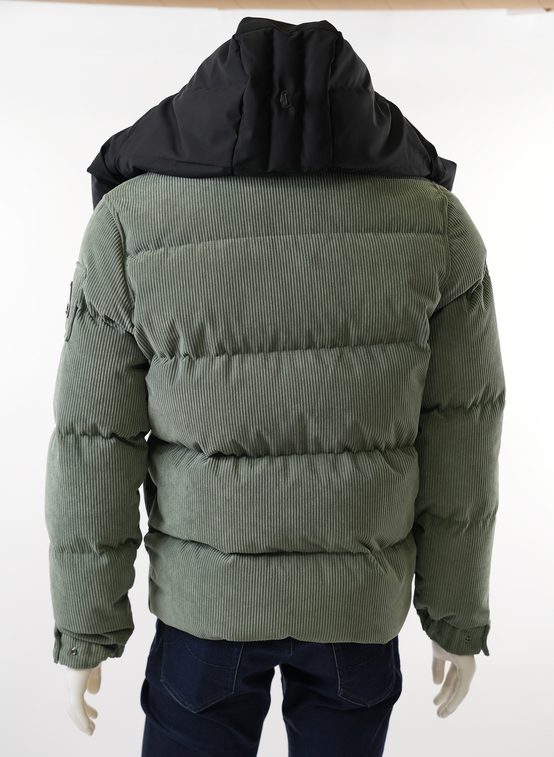 Moose Knuckle Padded Hooded Corduroy Jacket in Green