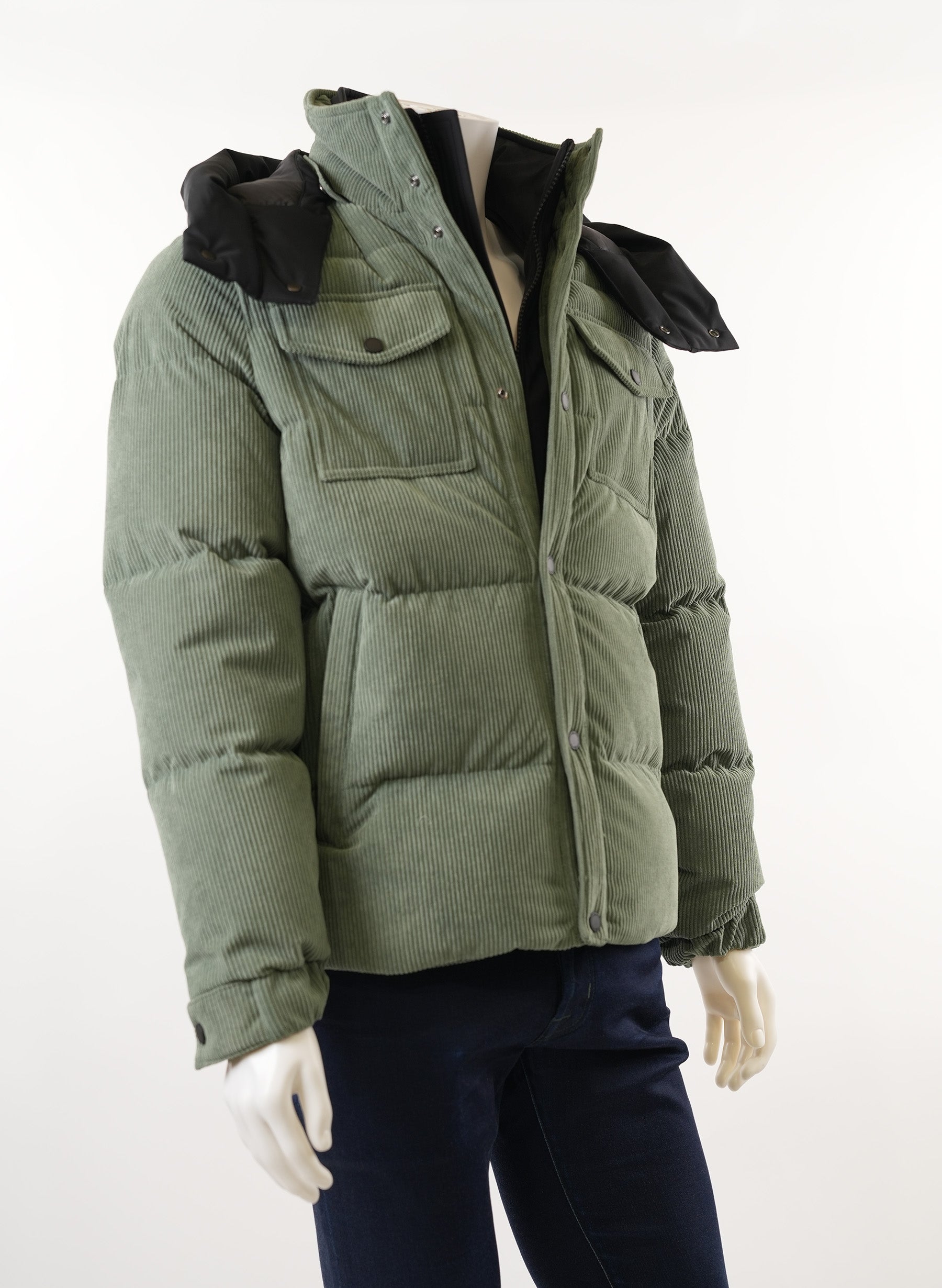 Moose Knuckle Padded Hooded Corduroy Jacket in Green