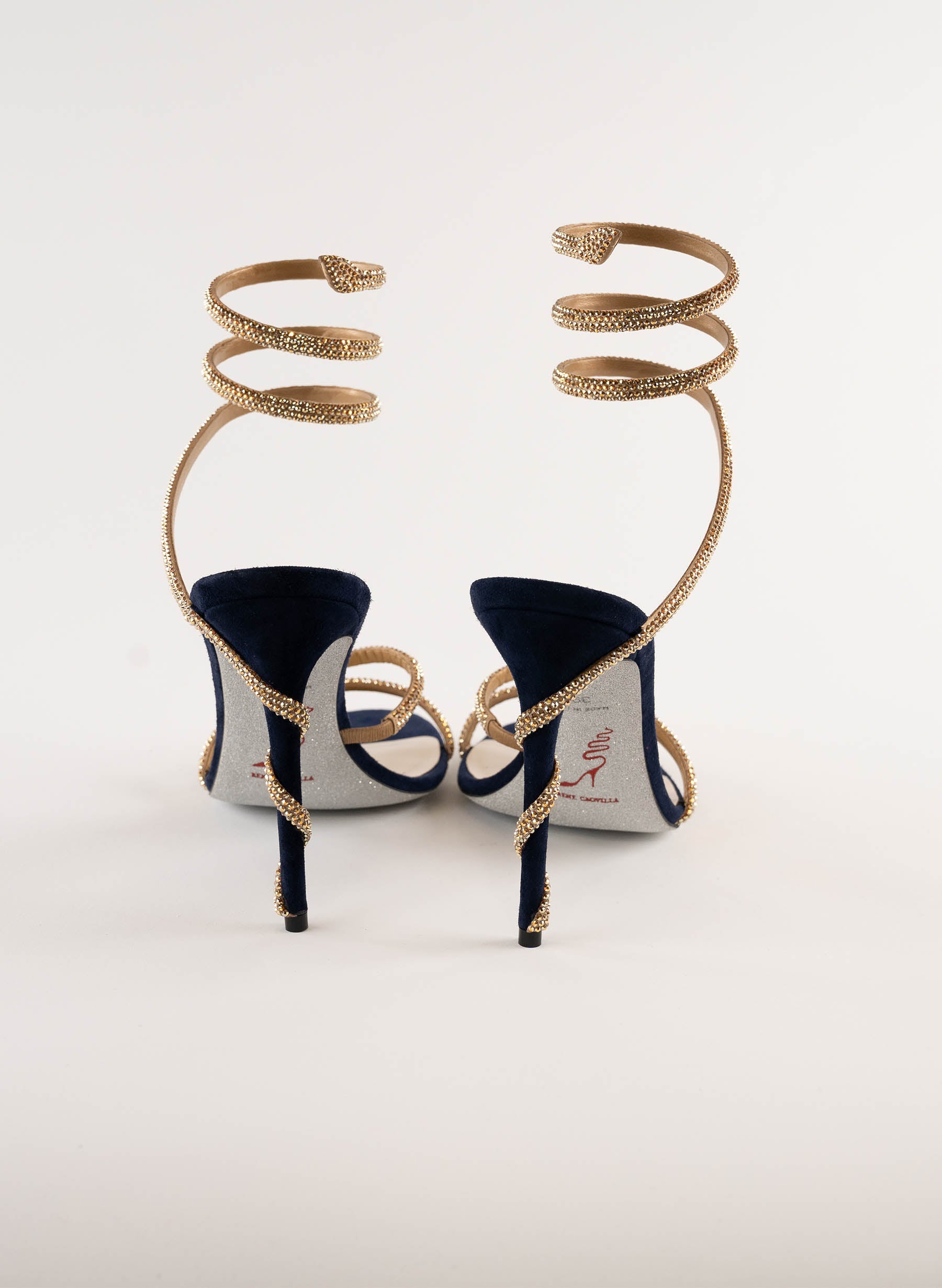 Rene Caovilla Margot Crystal Blue-Gold Sandal 105