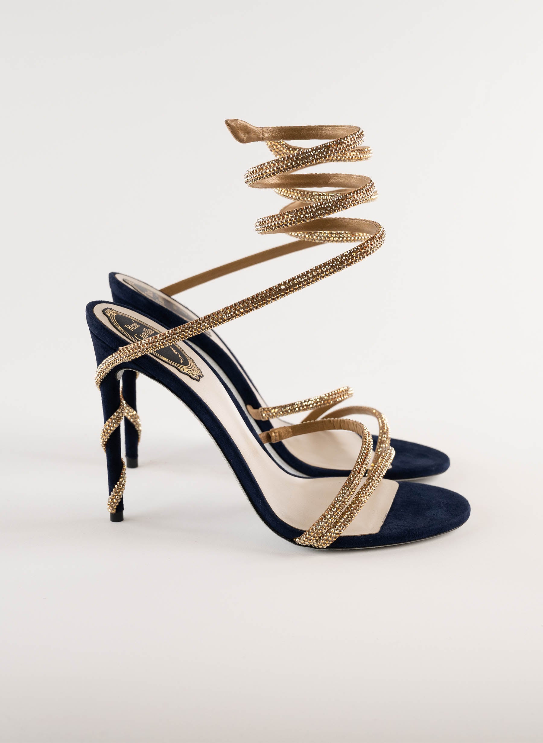 Rene Caovilla Margot Crystal Blue-Gold Sandal 105