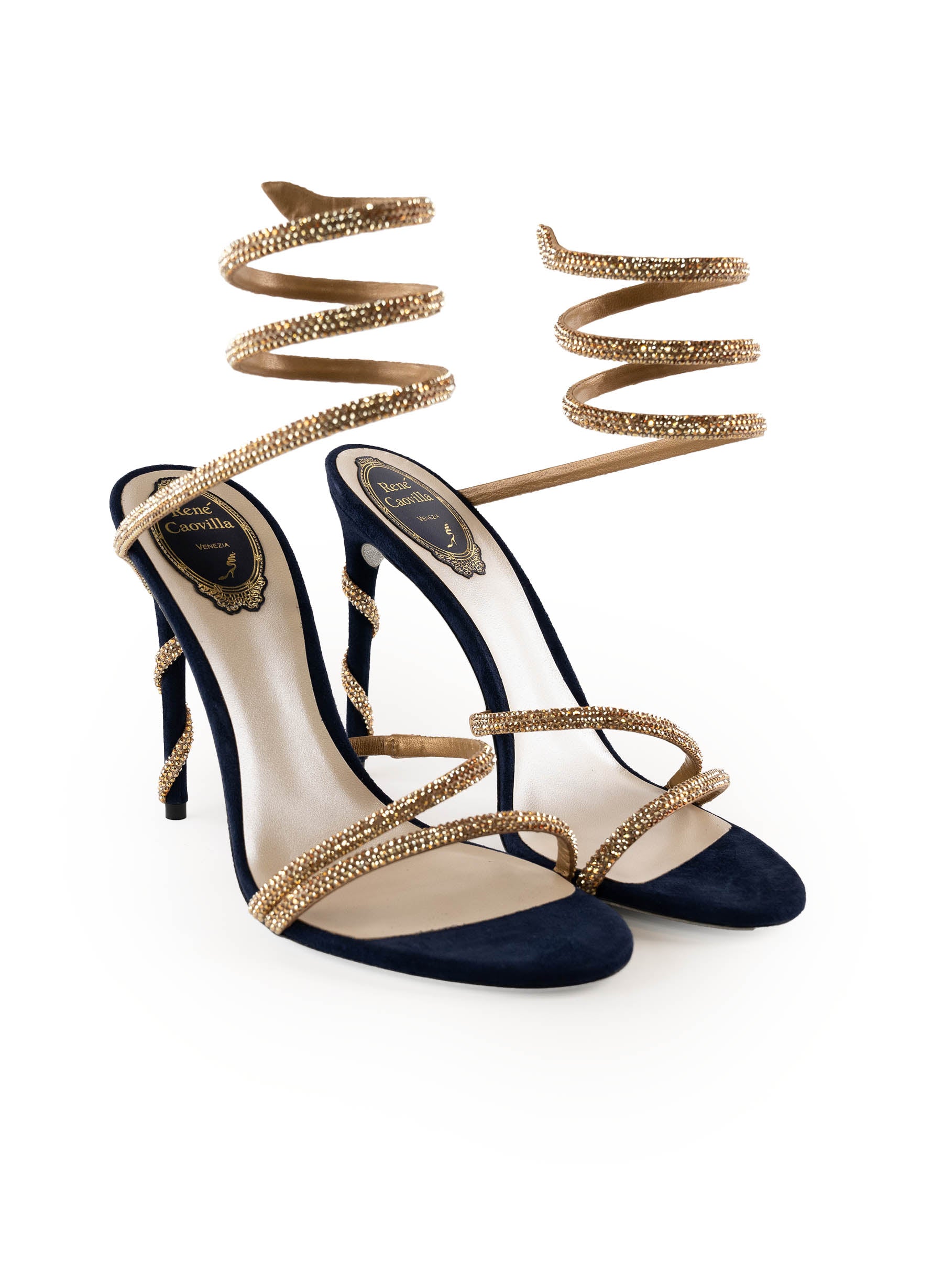 Rene Caovilla Margot Crystal Blue-Gold Sandal 105