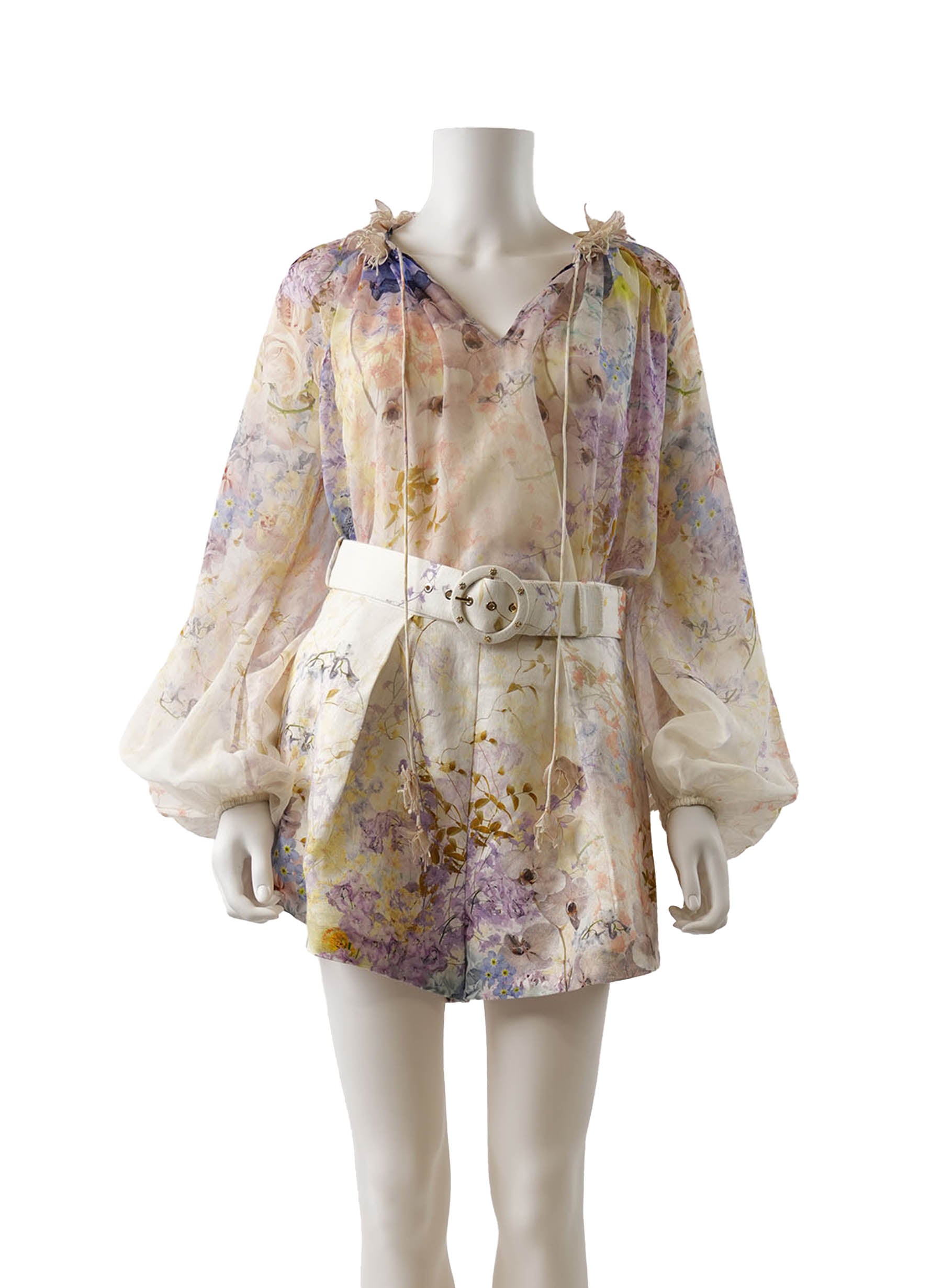 Zimmermann Rythmic Billow Floral-Print Chiffon Blouse and Short Set