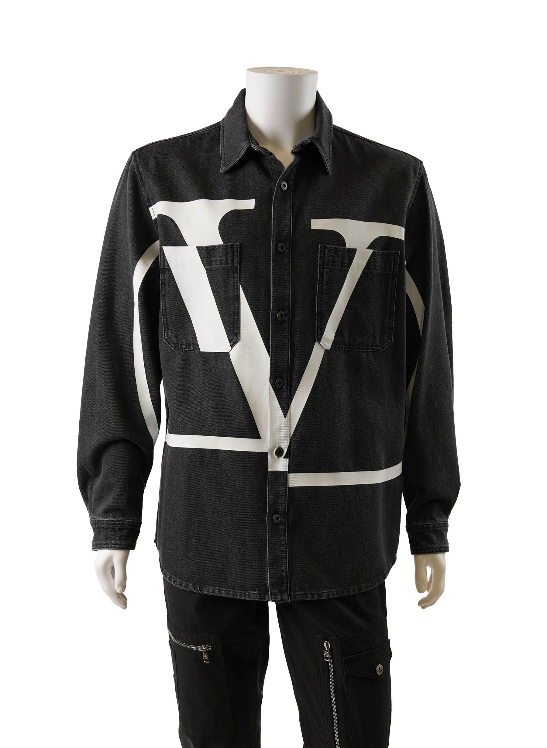 Valentino Large V Logo Denim Shirt Jacket