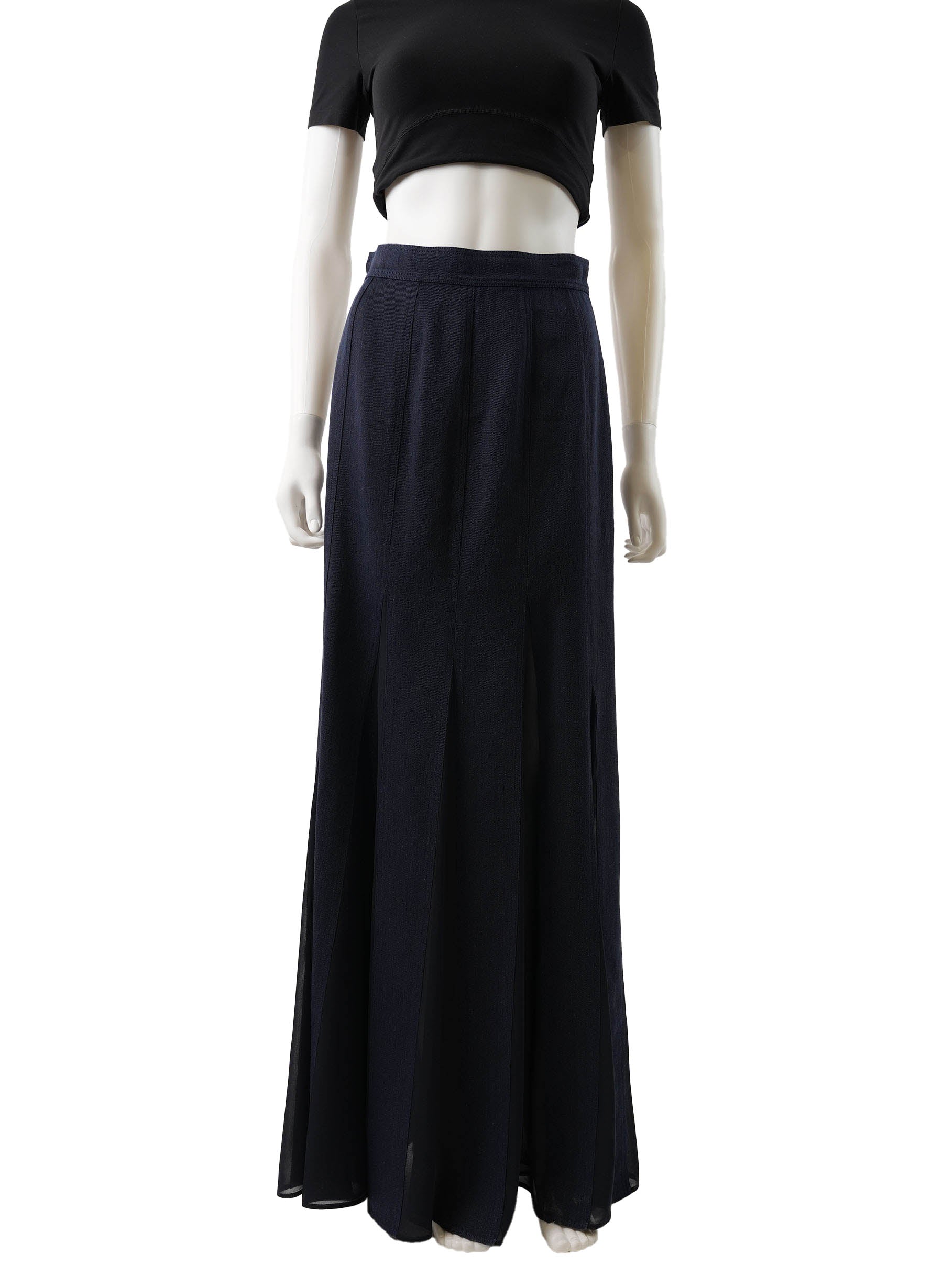 MAXMARA Nica Pleated Georgette-Trimmed Linen and Cotton Twill Maxi Skirt