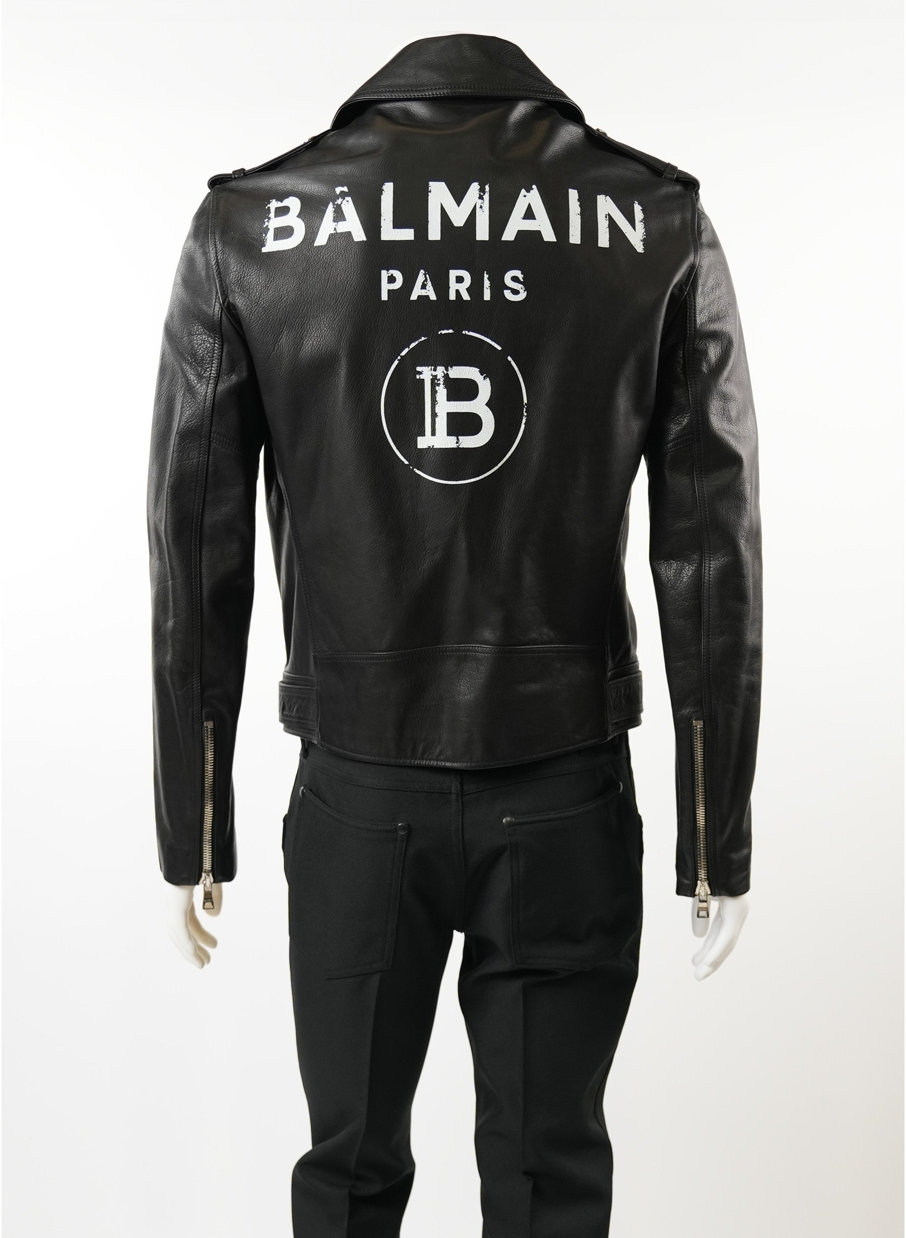 Balmain Men's Stamp Leather Perfecto Jacket