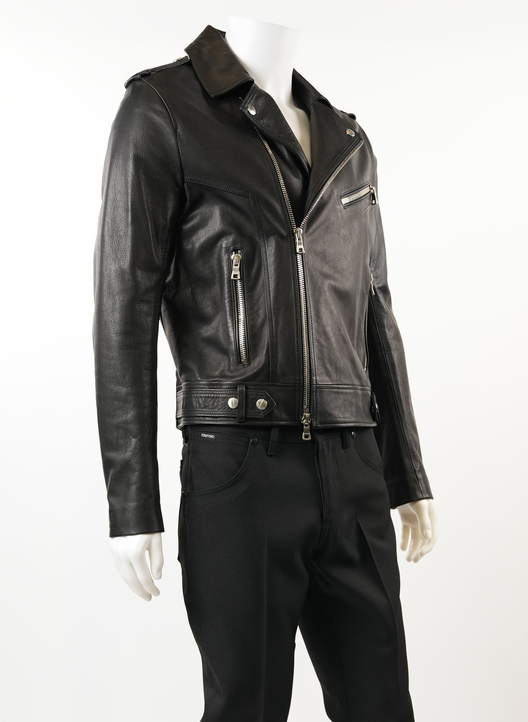 Balmain Men's Stamp Leather Perfecto Jacket