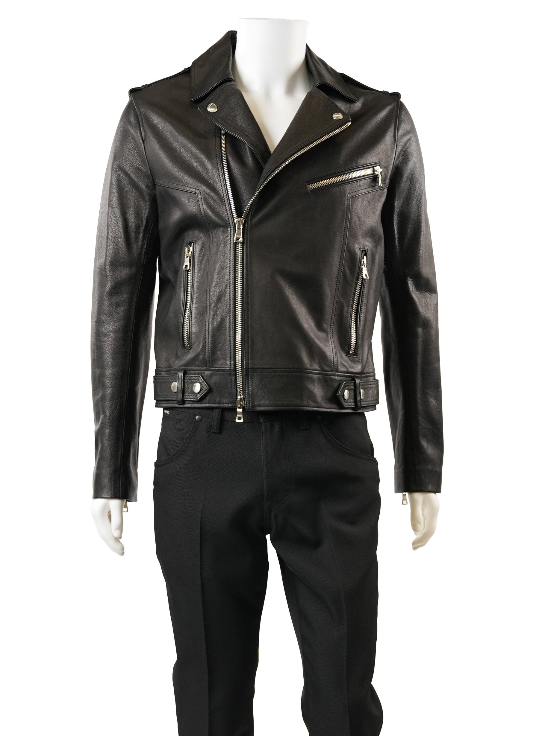 Balmain Men's Stamp Leather Perfecto Jacket