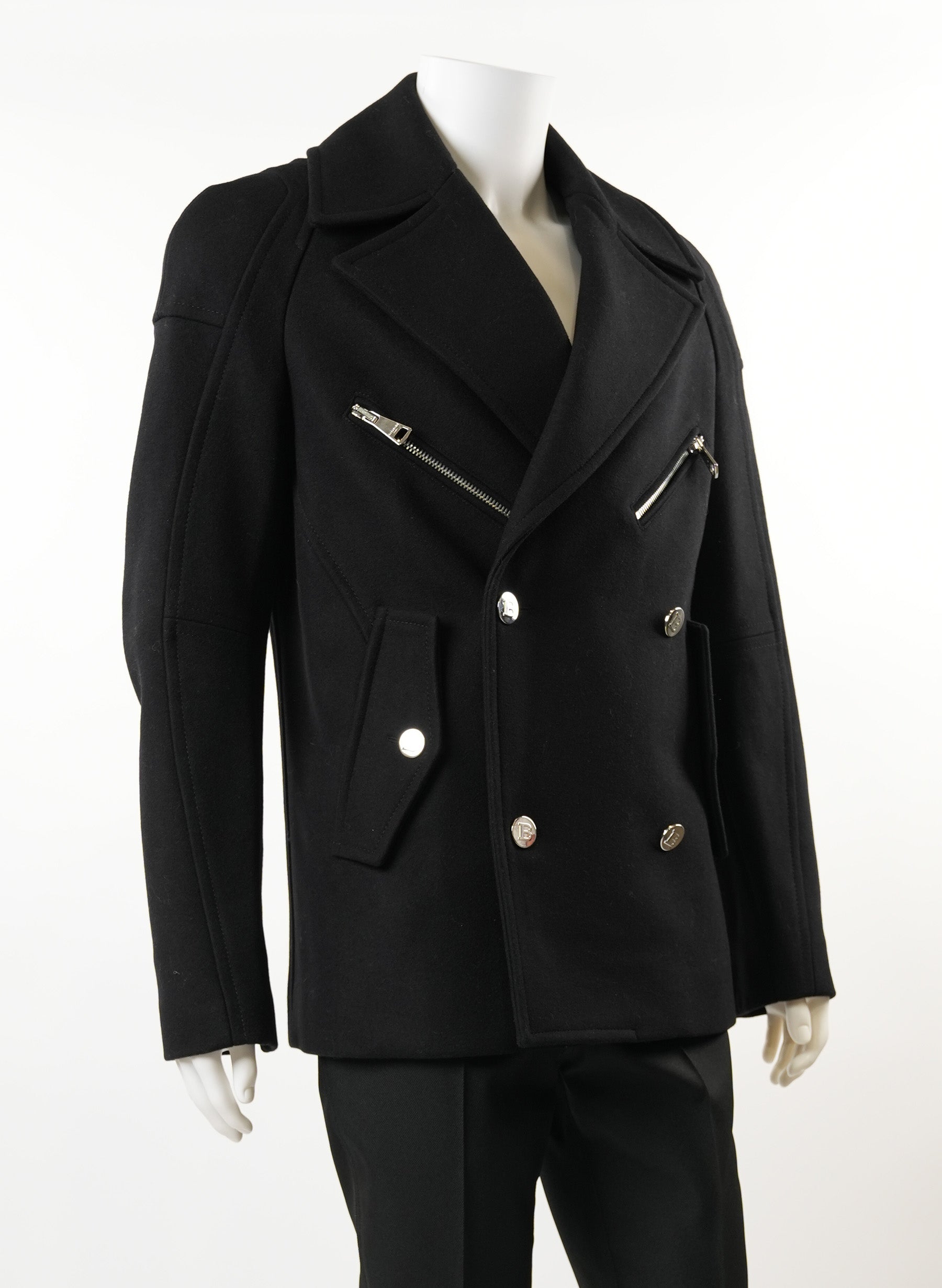 Balmain Wool Double-Breasted Peacoat