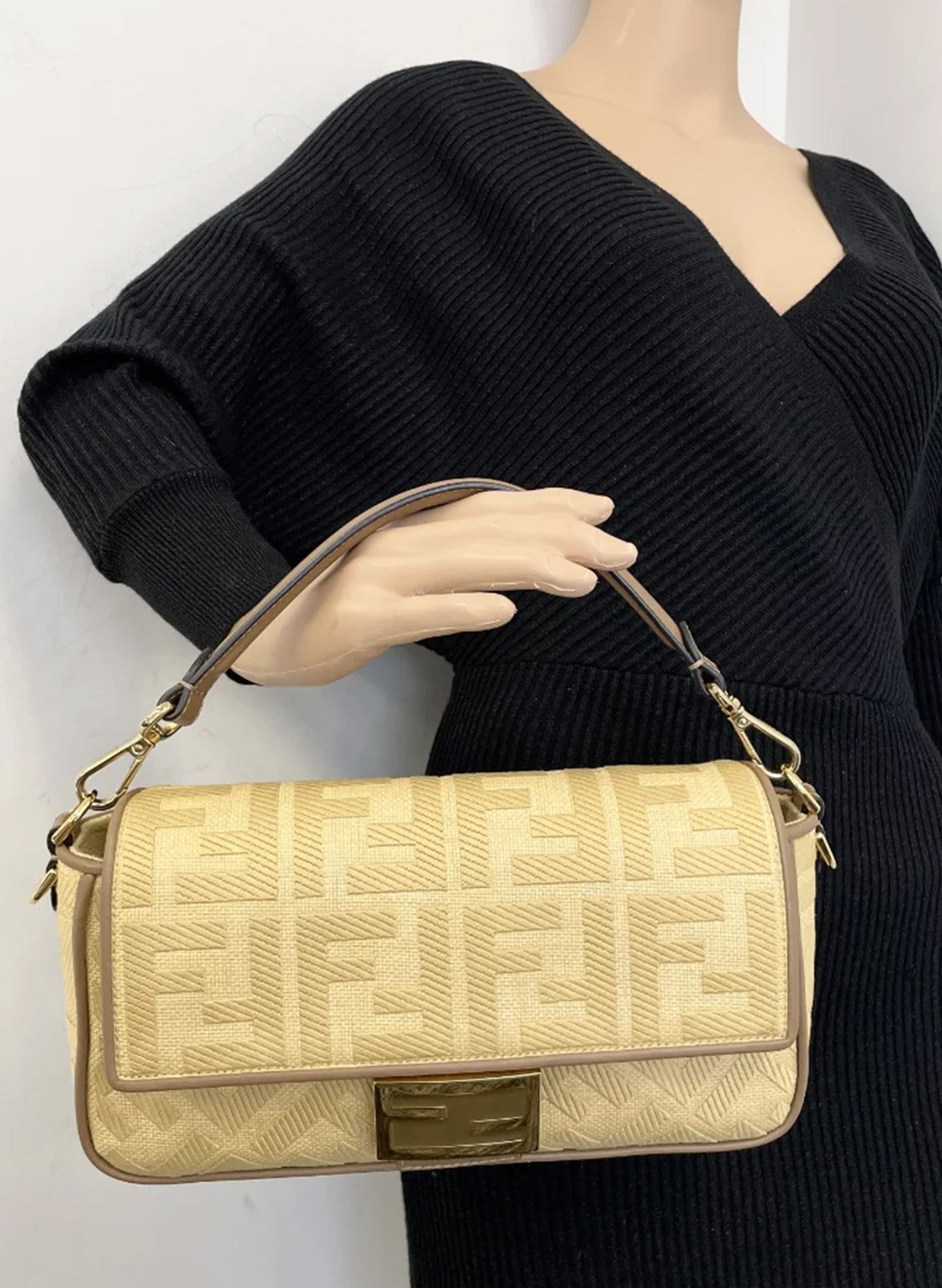 Fendi Raffia Vitello Baguette