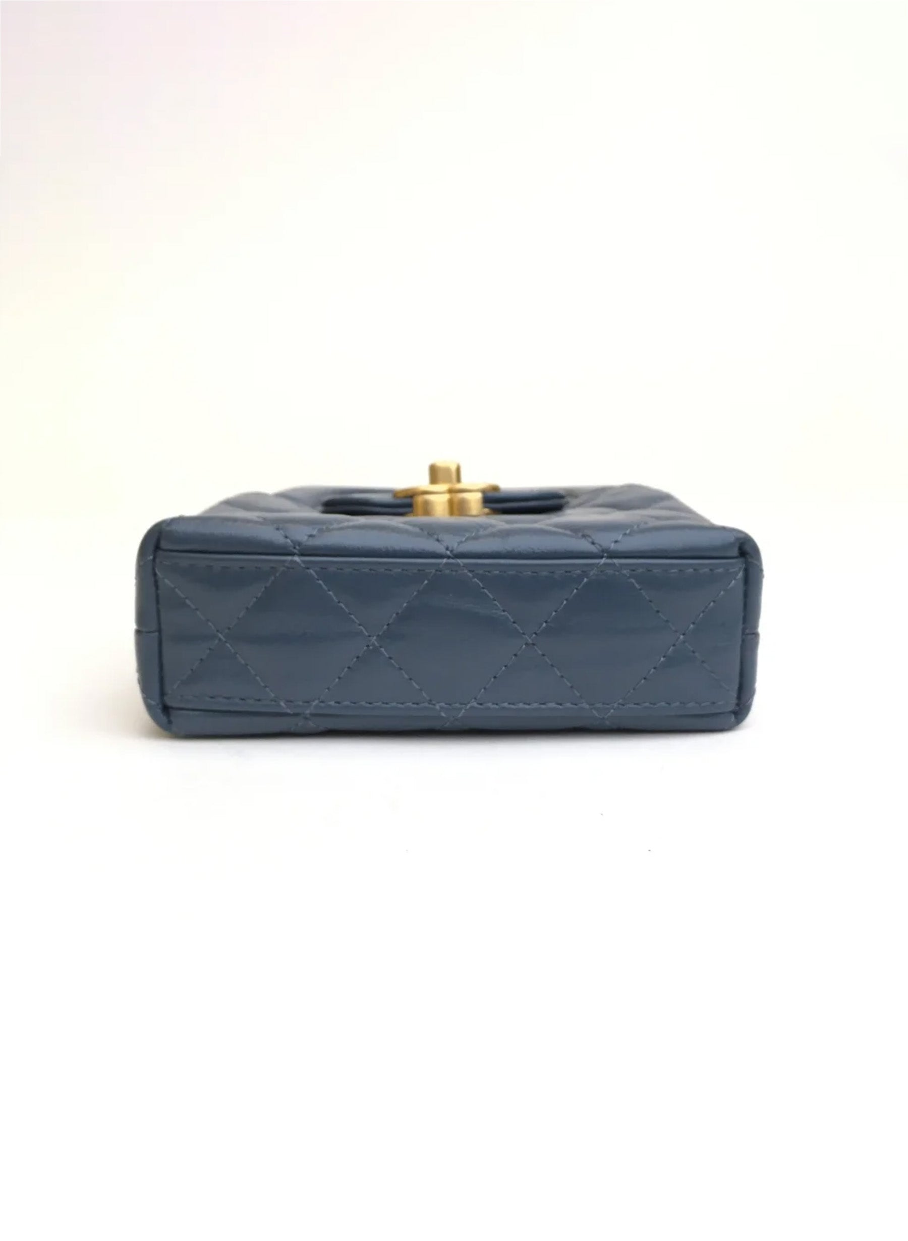 Chanel Micro Kelly Shopping Bag Blue Calfskin