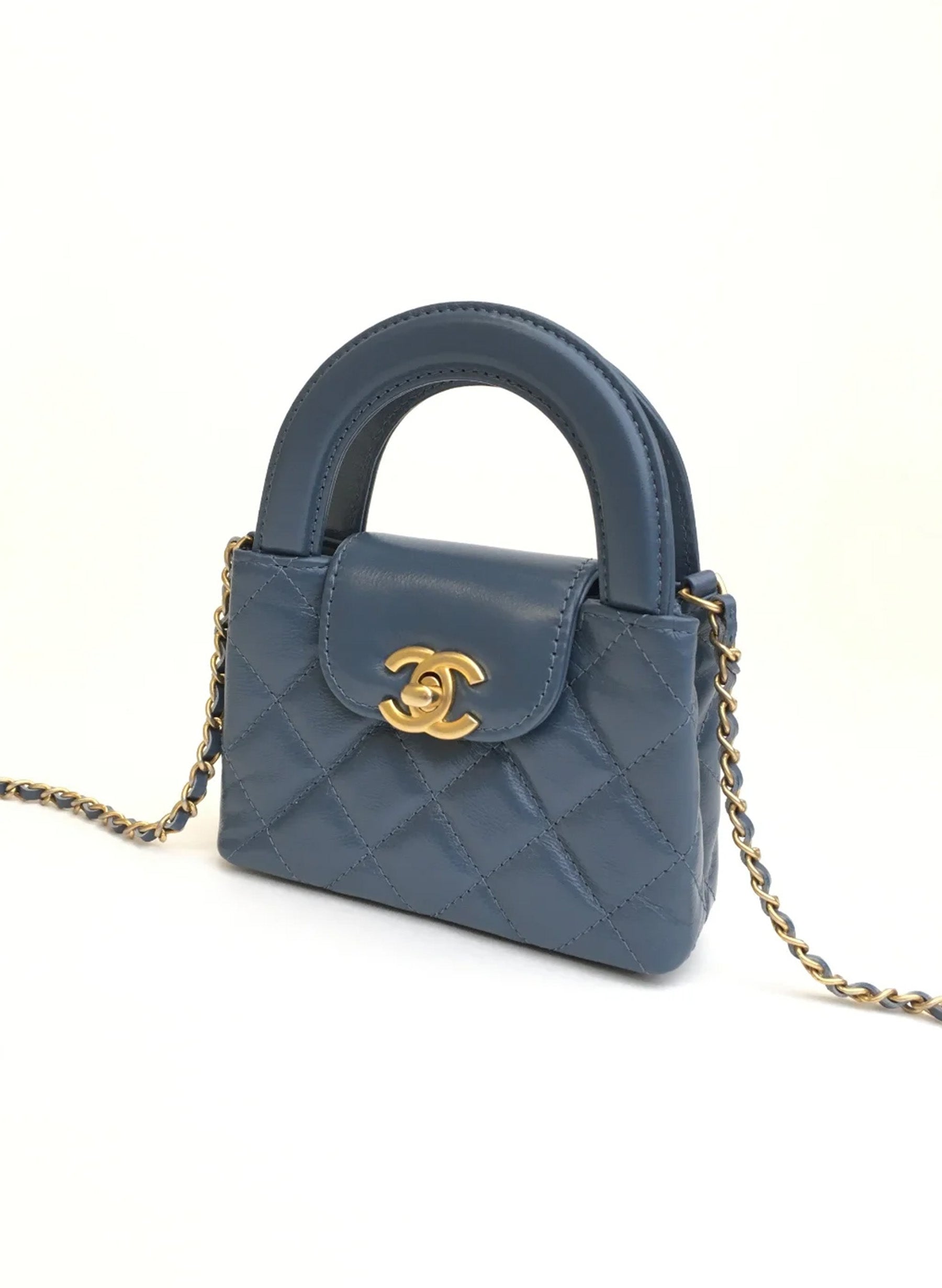 Chanel Micro Kelly Shopping Bag Blue Calfskin