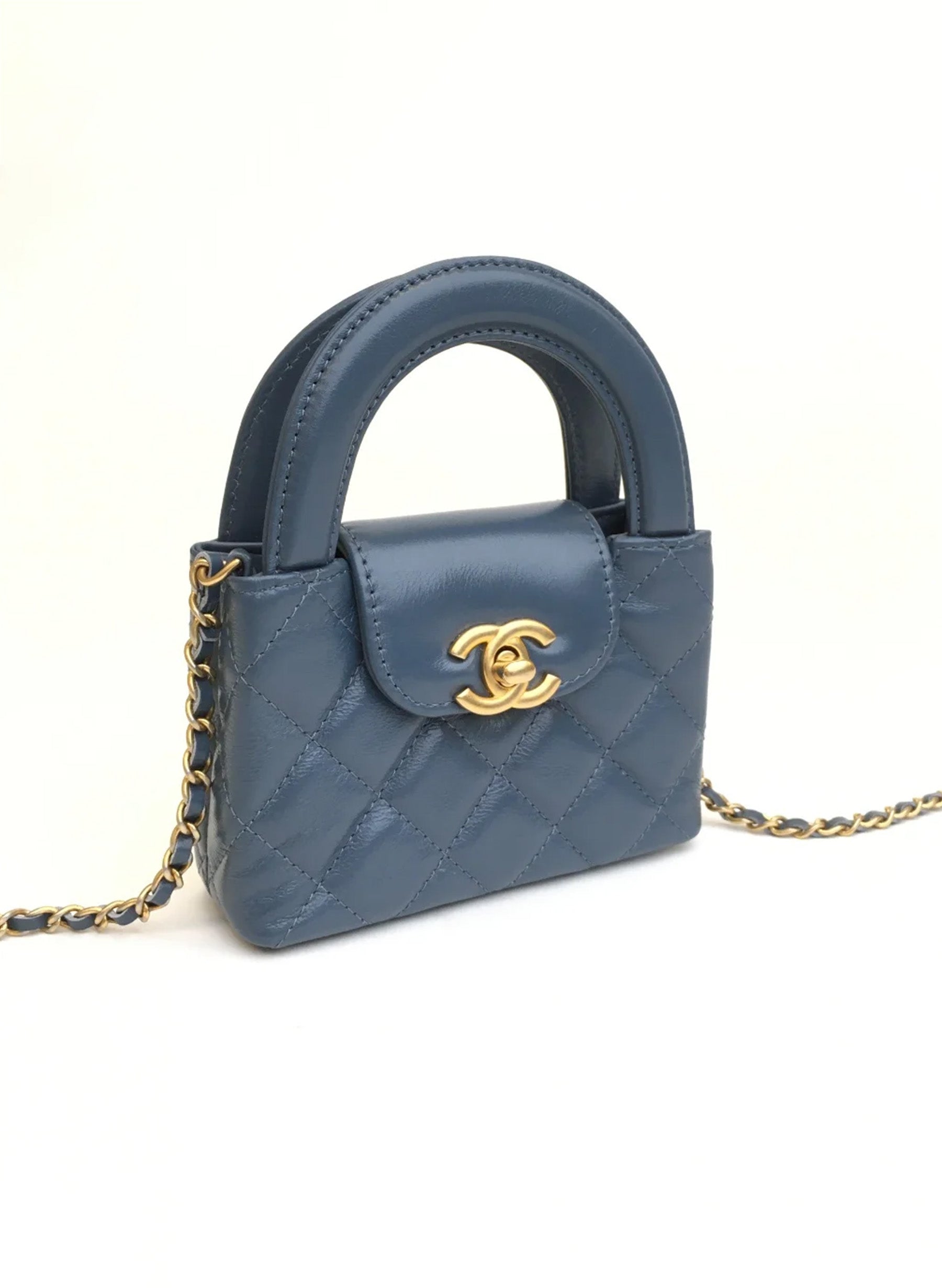 Chanel Micro Kelly Shopping Bag Blue Calfskin