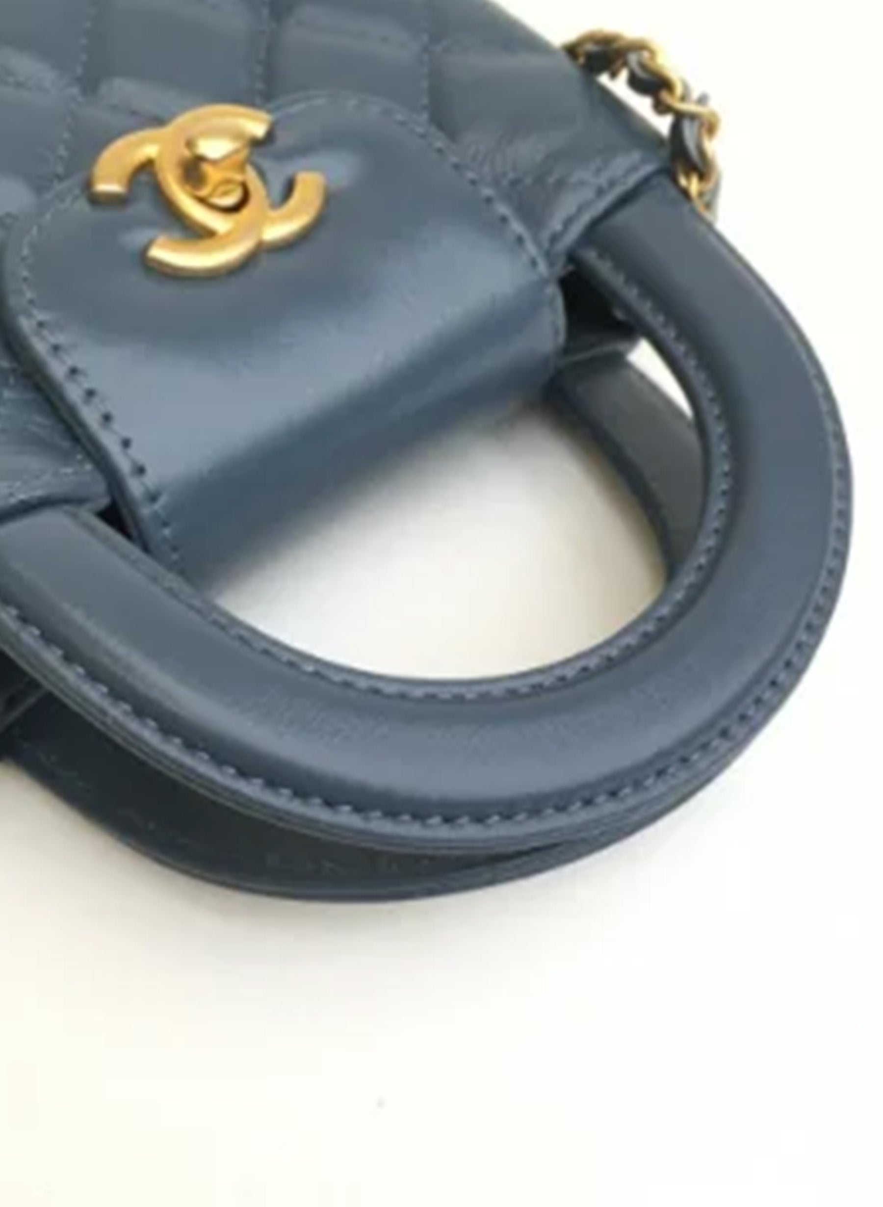 Chanel Micro Kelly Shopping Bag Blue Calfskin