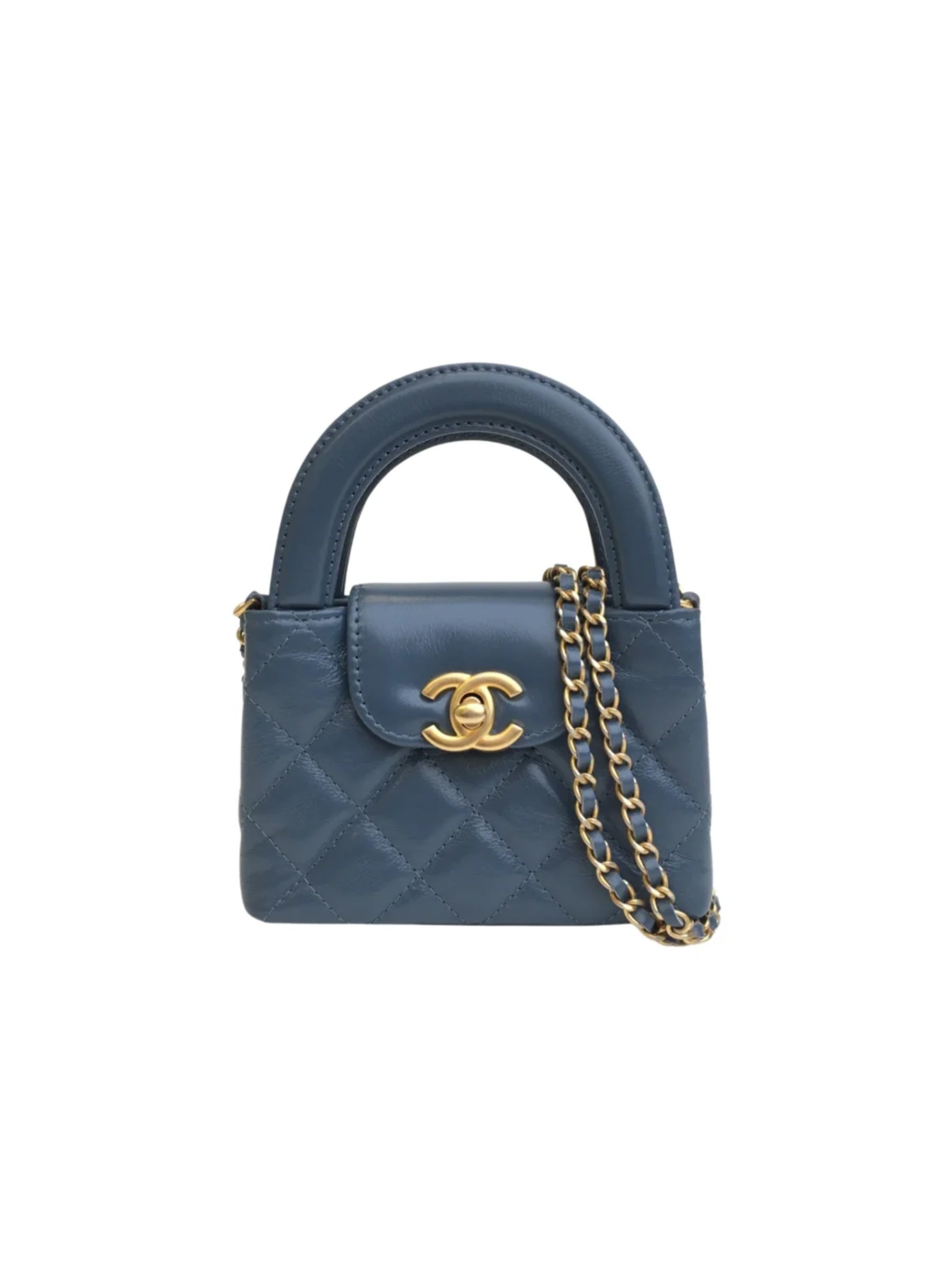 Chanel Micro Kelly Shopping Bag Blue Calfskin