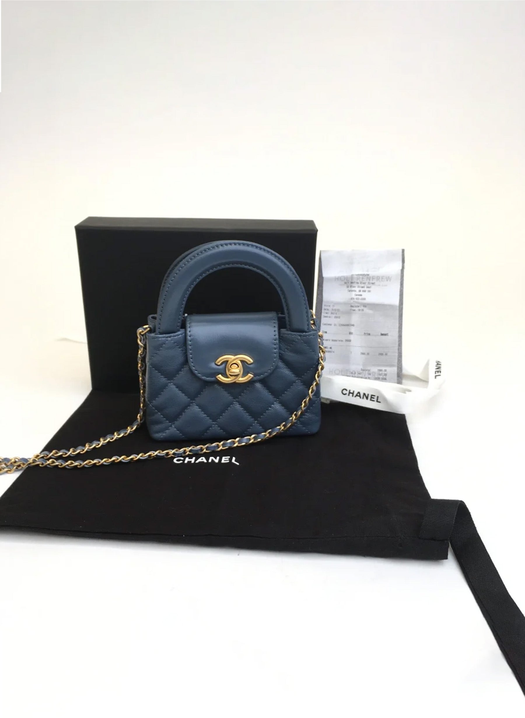 Chanel Micro Kelly Shopping Bag Blue Calfskin