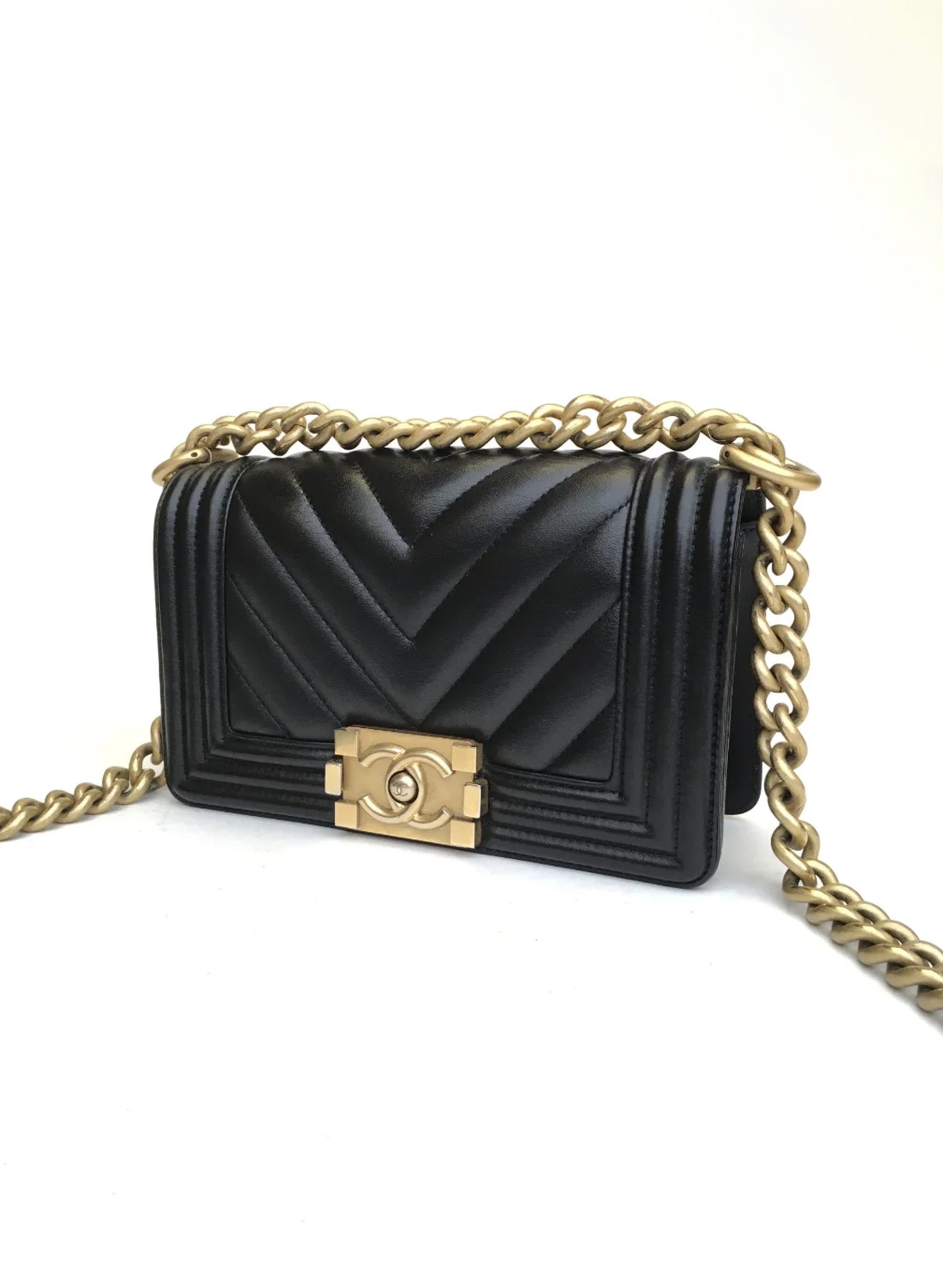 Chanel Chevron Boy Bag Small Black Calfskin