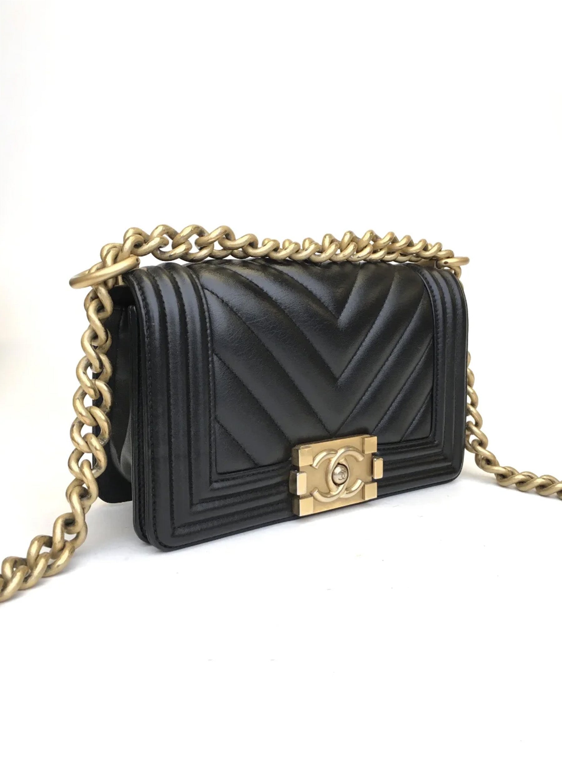 Chanel Chevron Boy Bag Small Black Calfskin