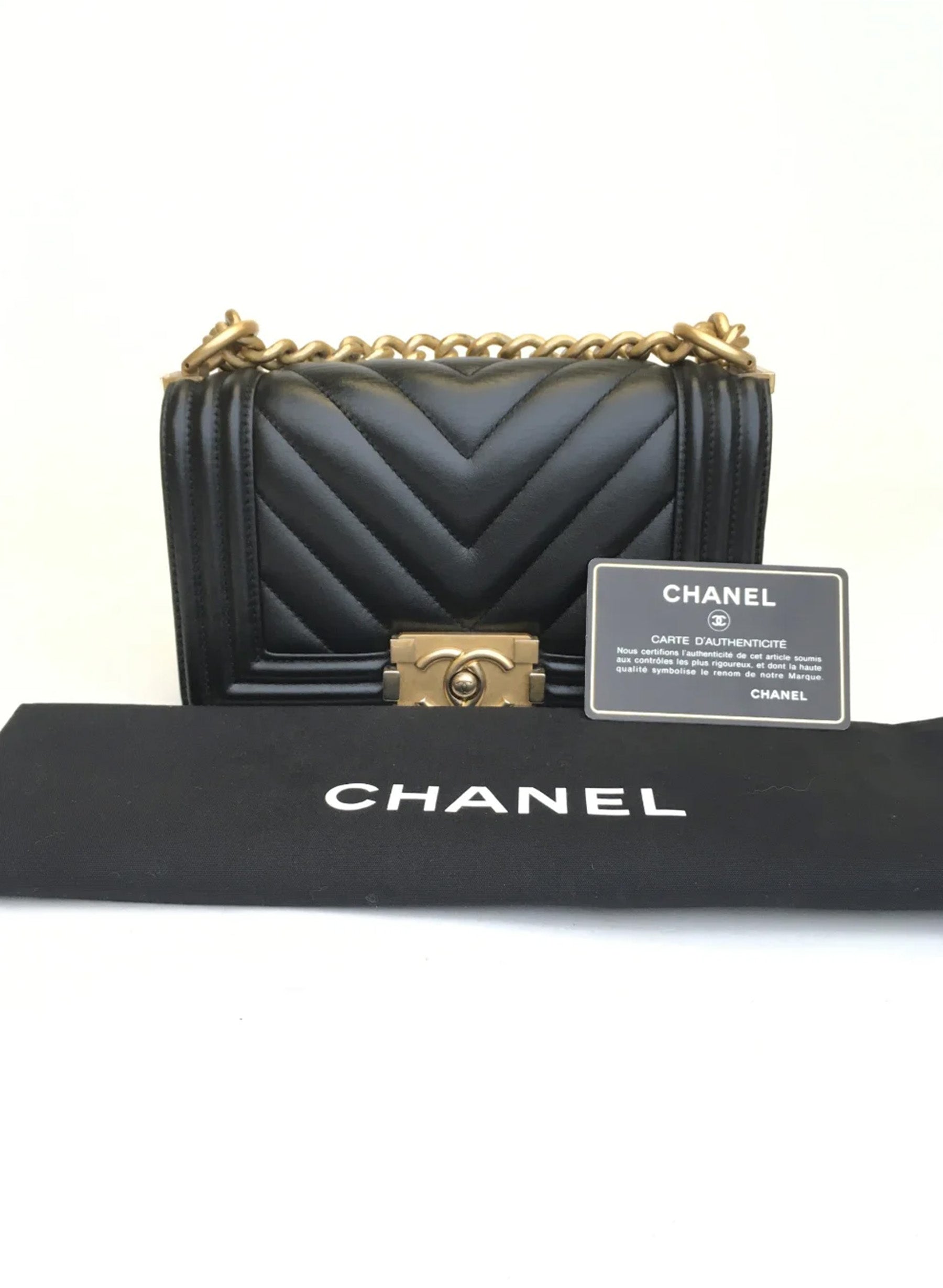 Chanel Chevron Boy Bag Small Black Calfskin