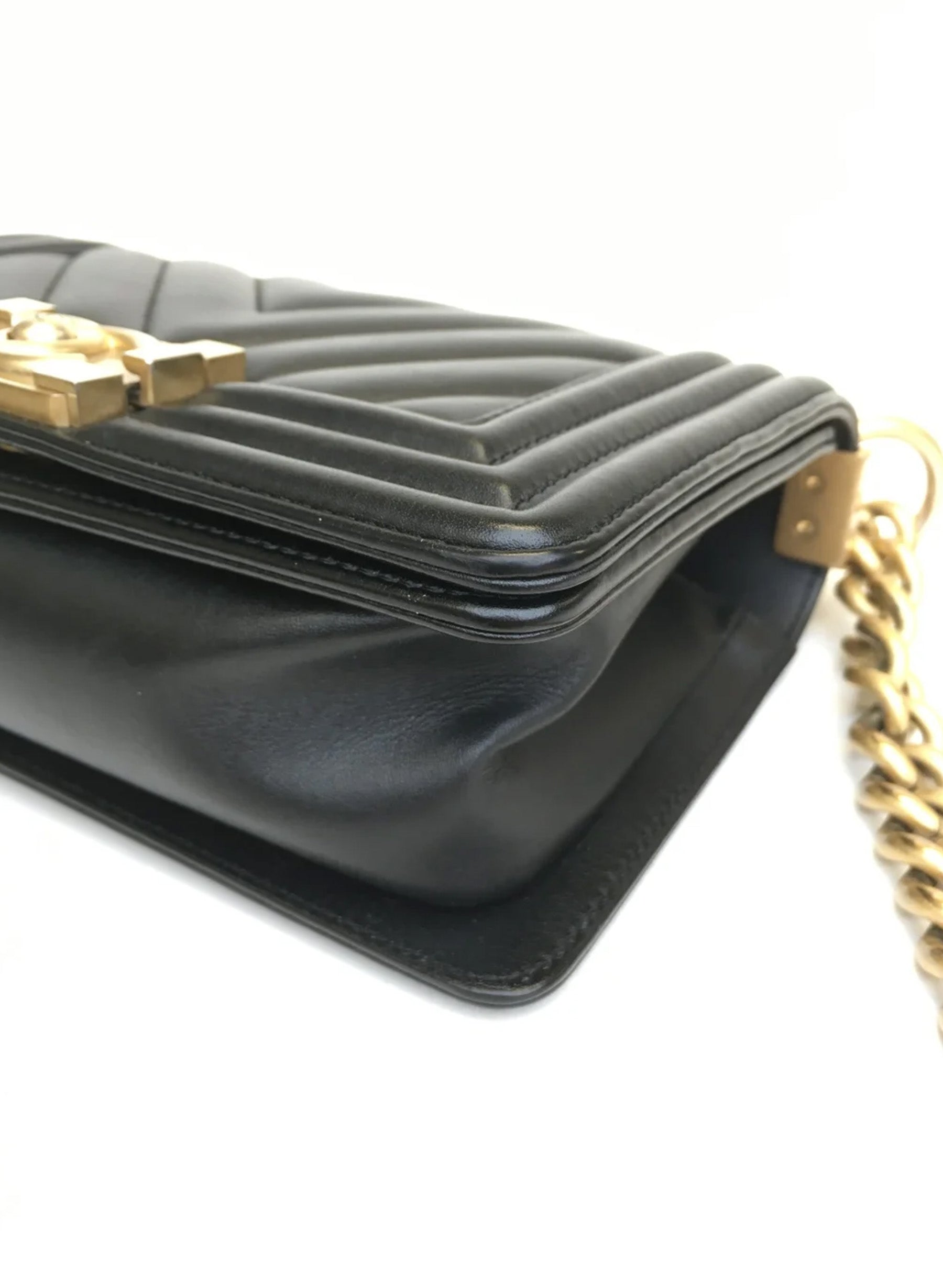 Chanel Chevron Boy Bag Small Black Calfskin