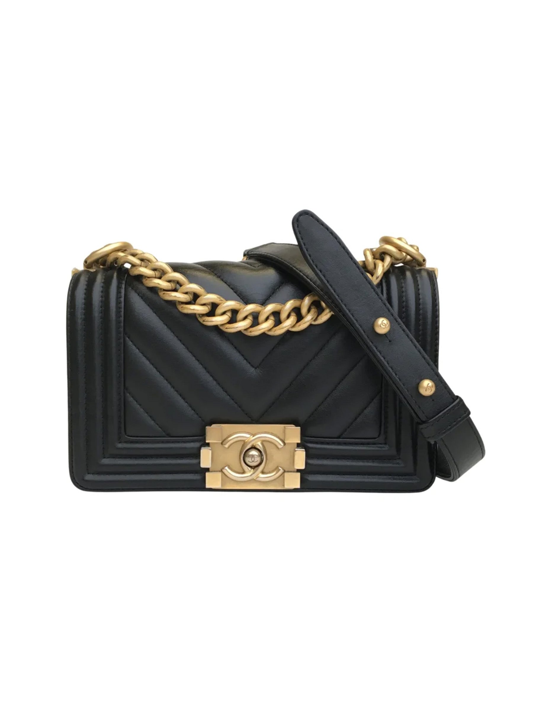 Chanel Chevron Boy Bag Small Black Calfskin