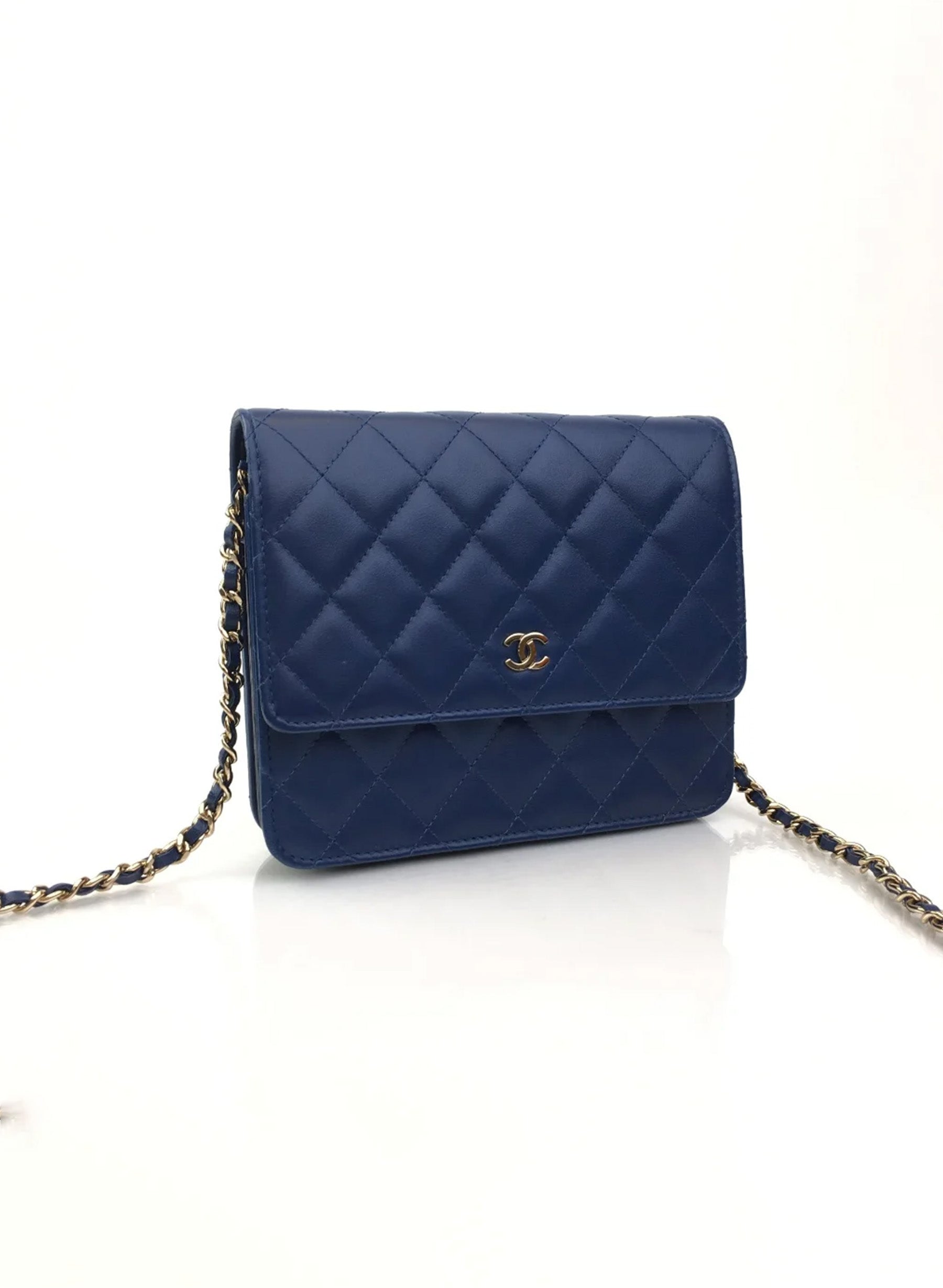 Chanel Square Wallet On Chain (WOC) Blue Lambskin