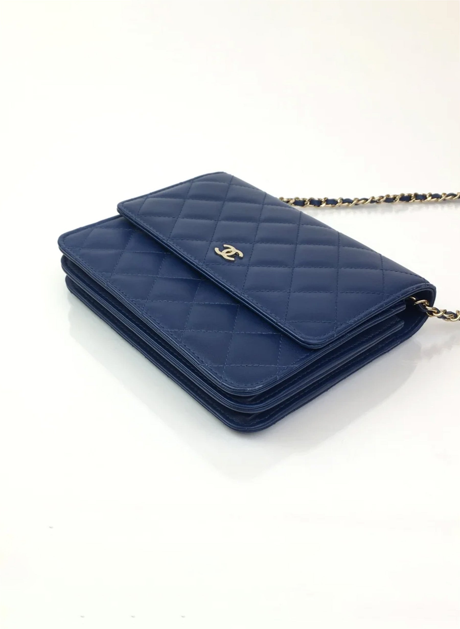 Chanel Square Wallet On Chain (WOC) Blue Lambskin