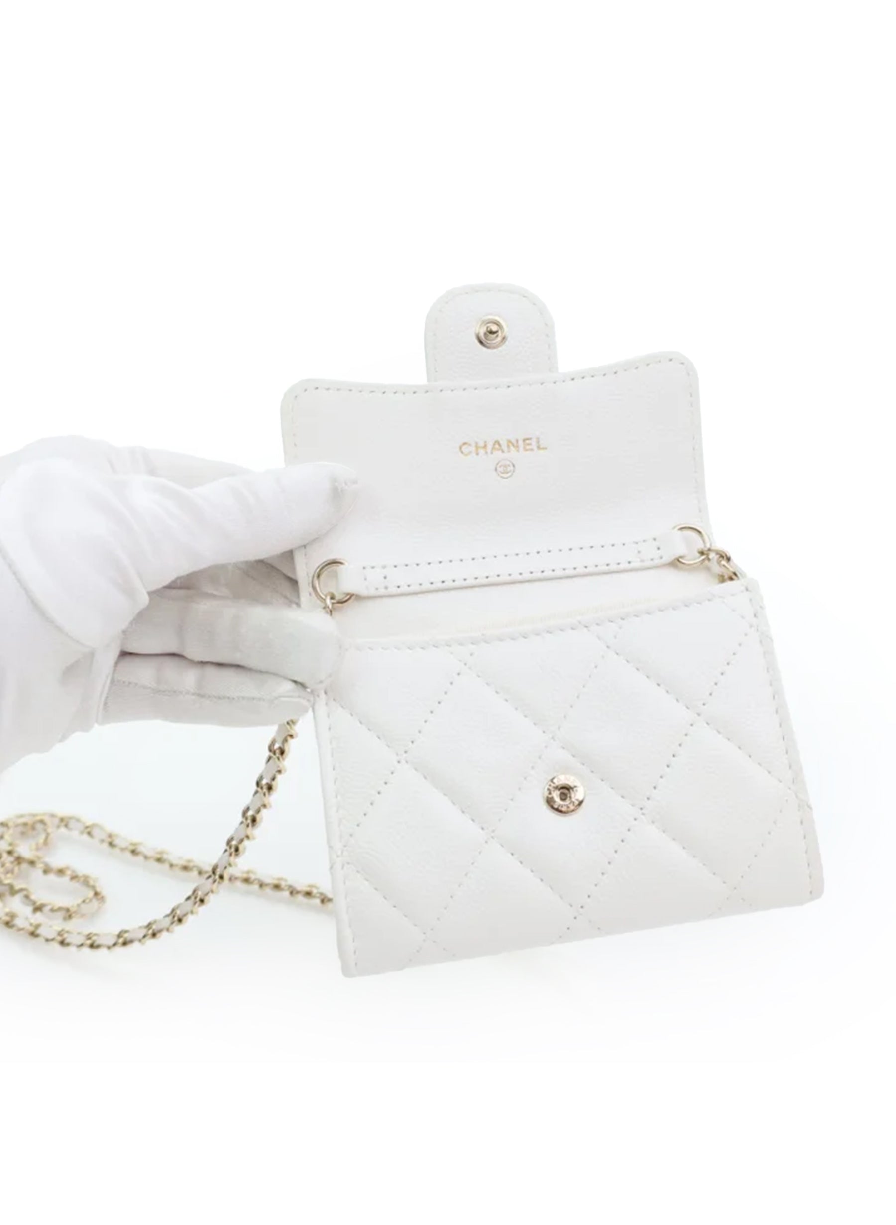 Chanel Cardholder On Chain White Caviar