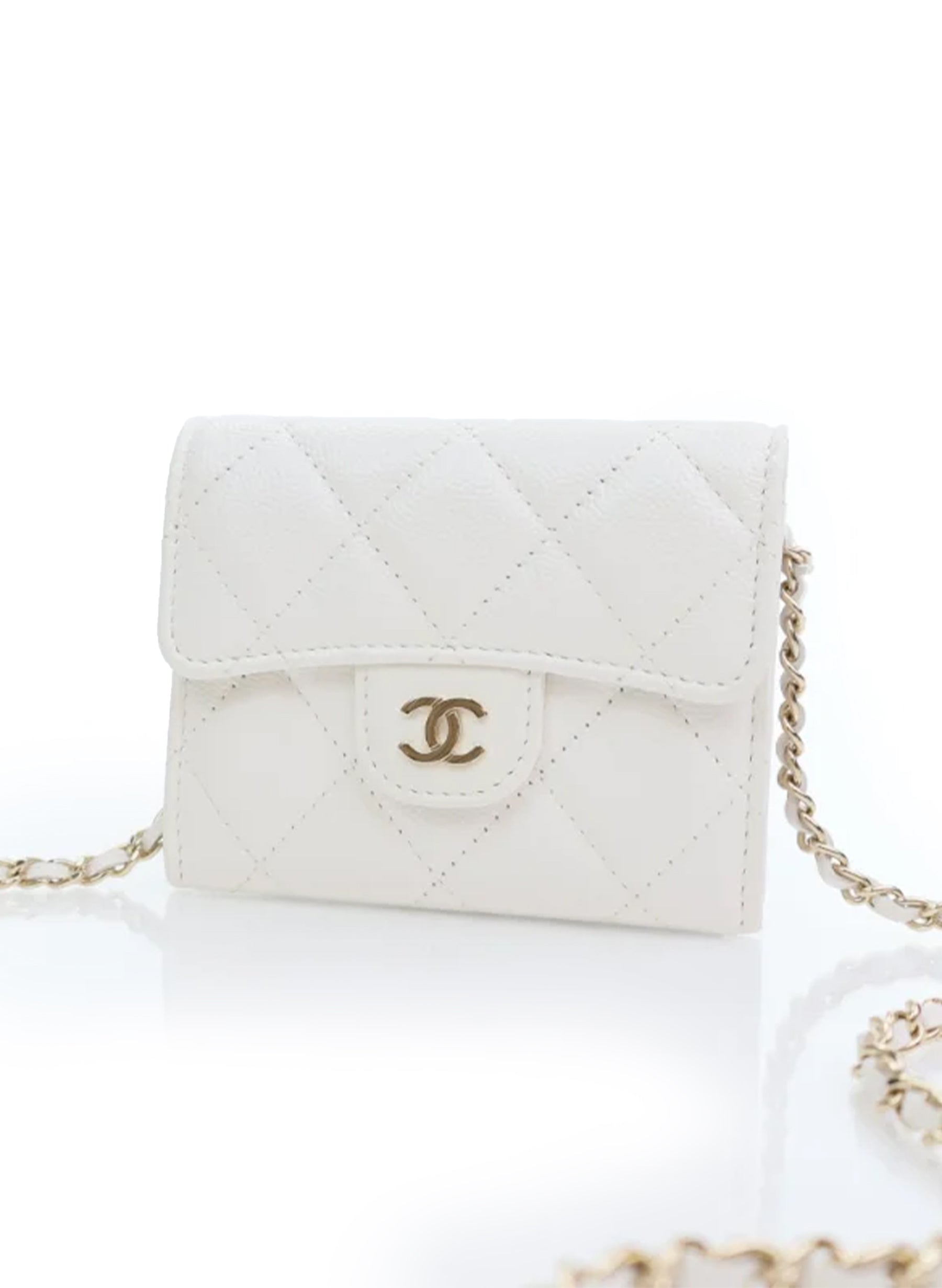 Chanel Cardholder On Chain White Caviar