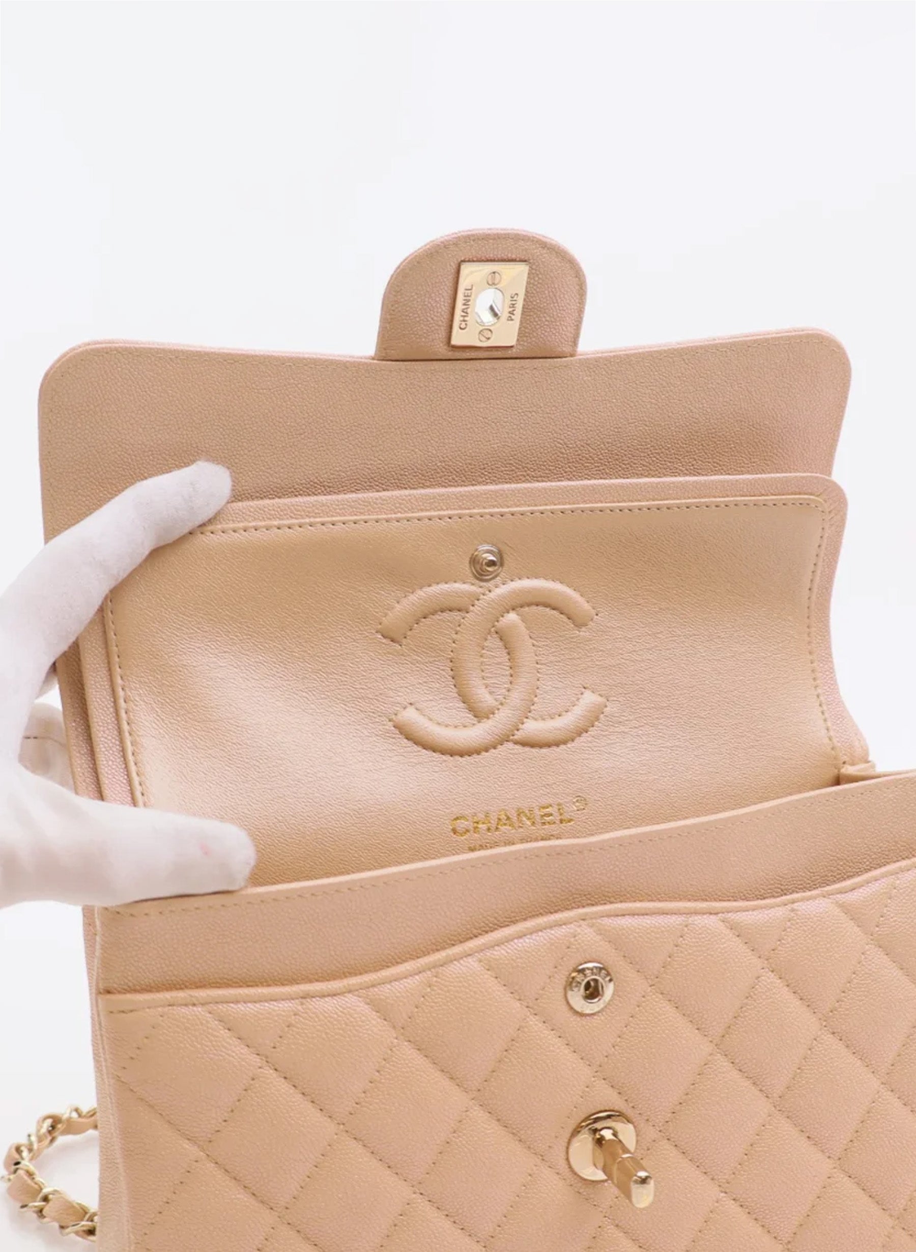 Chanel Classic Flap Small Iridescent Beige Caviar