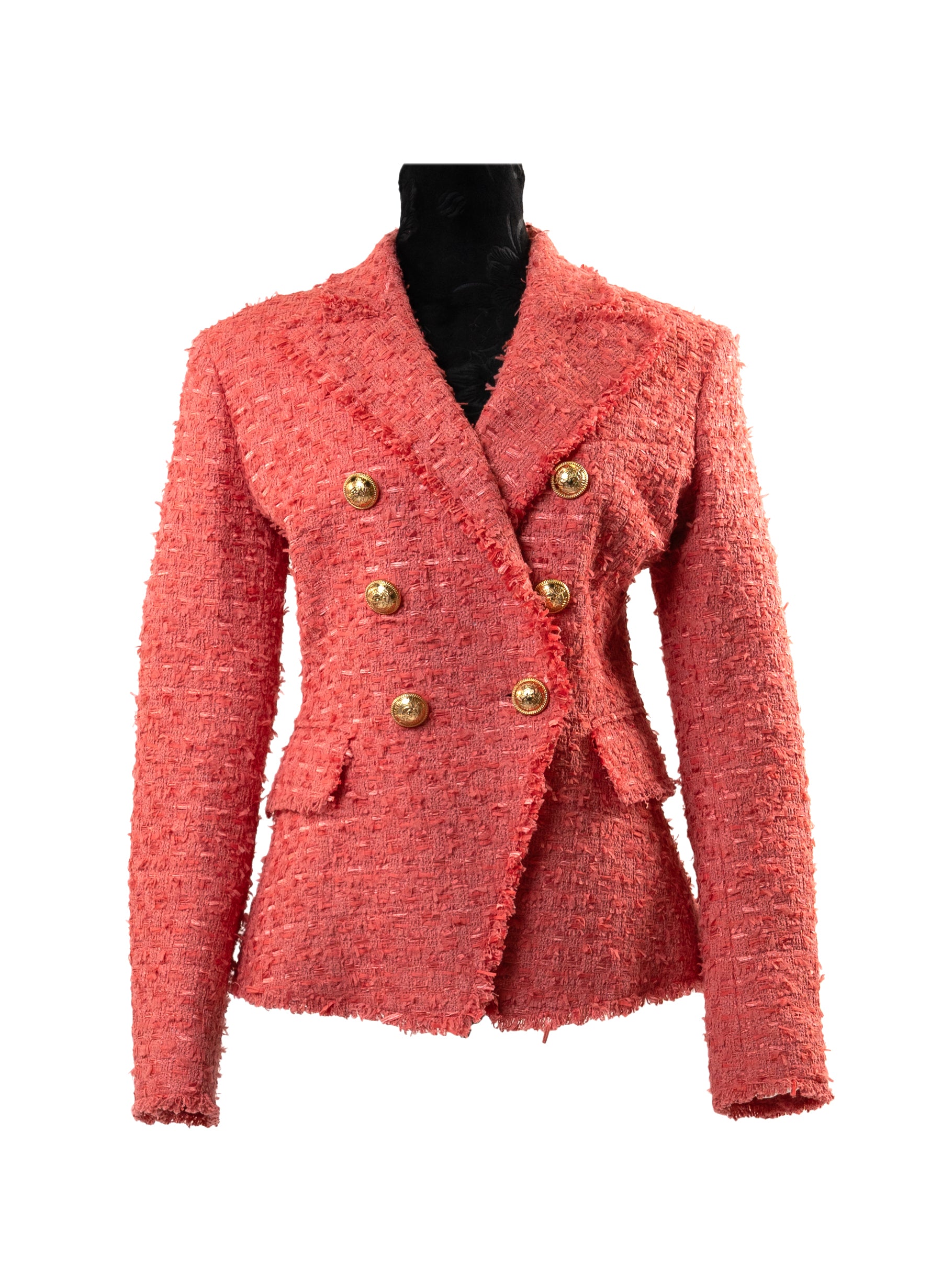 Balmain Pink Tweed Double-Breasted Blazer