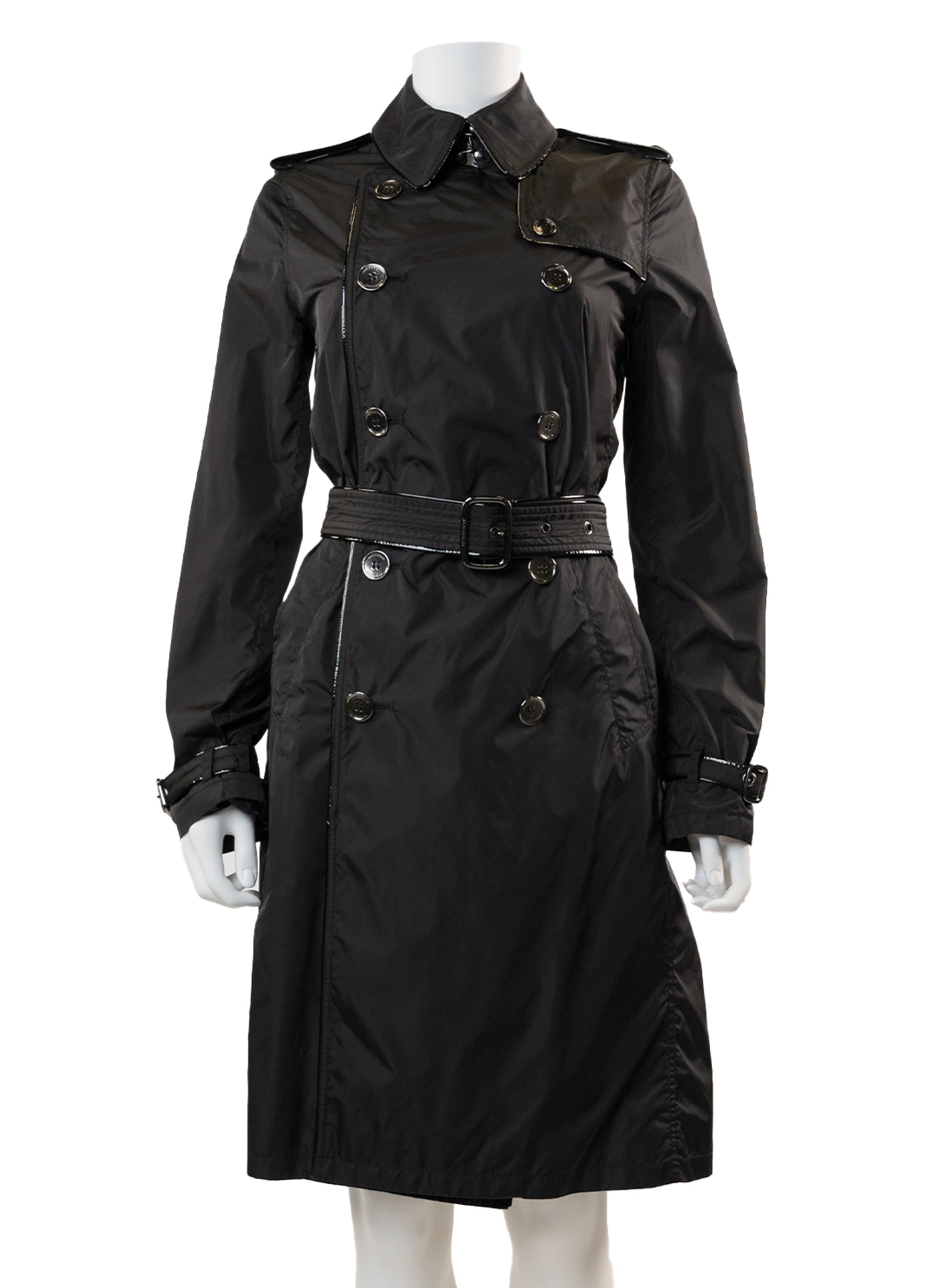 Burberry Black Double Breasted Packable Belted Trench Coat