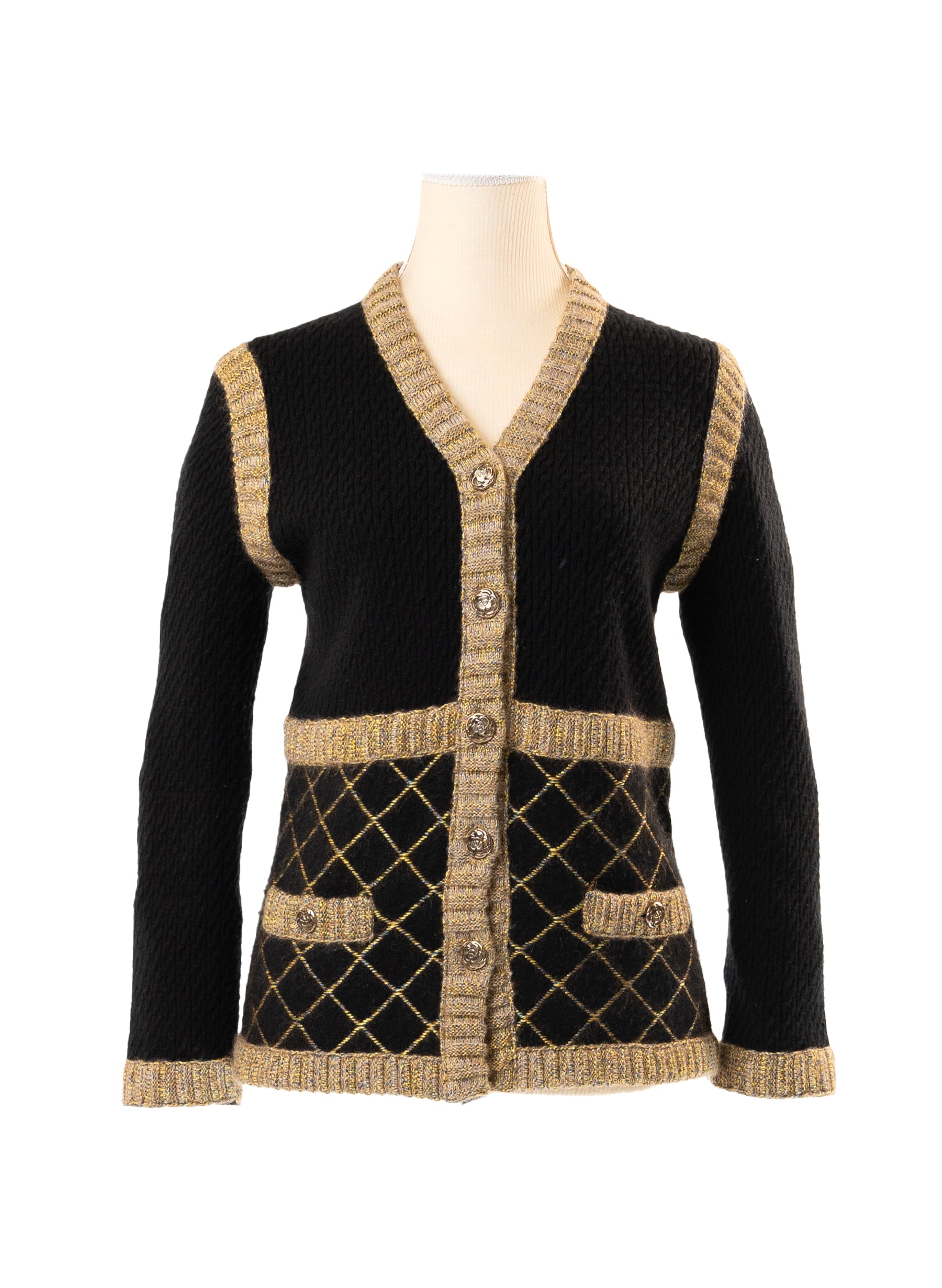 Chanel Black/Gold Camellia Button 'Coco Brasserie' Cardigan