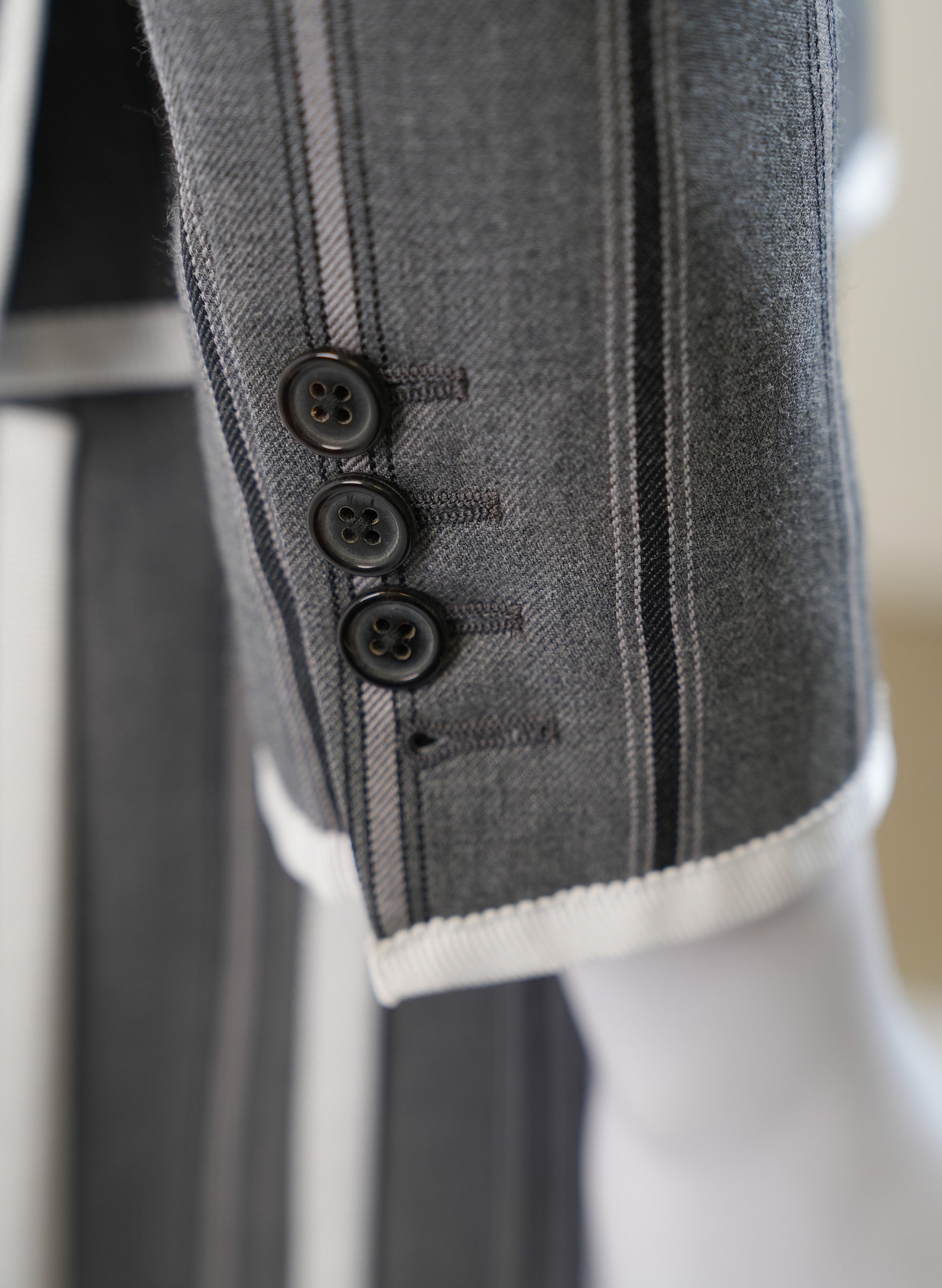 Thom Browne Grey Striped Wool Single Breasted Jacket And Skirt