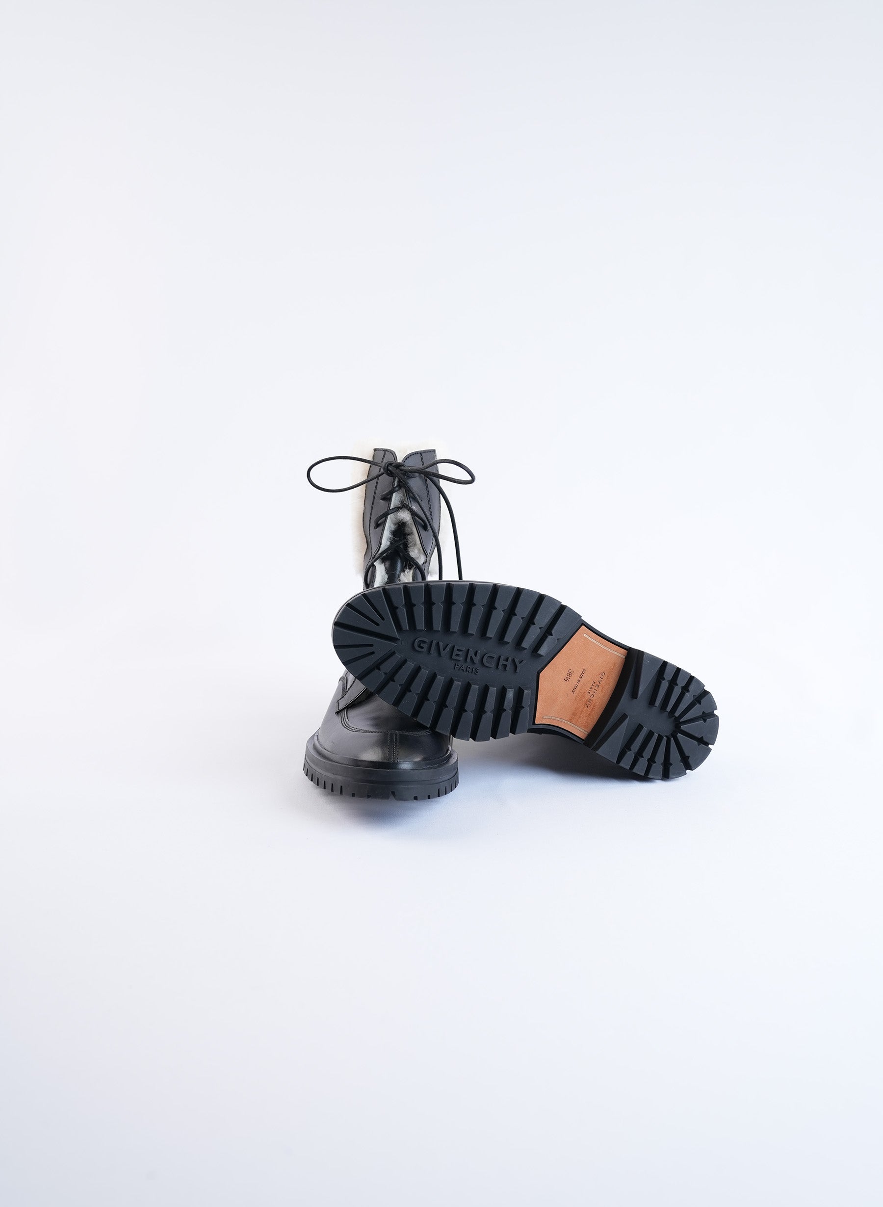 Givenchy Black Leather Shearling Combat Boots