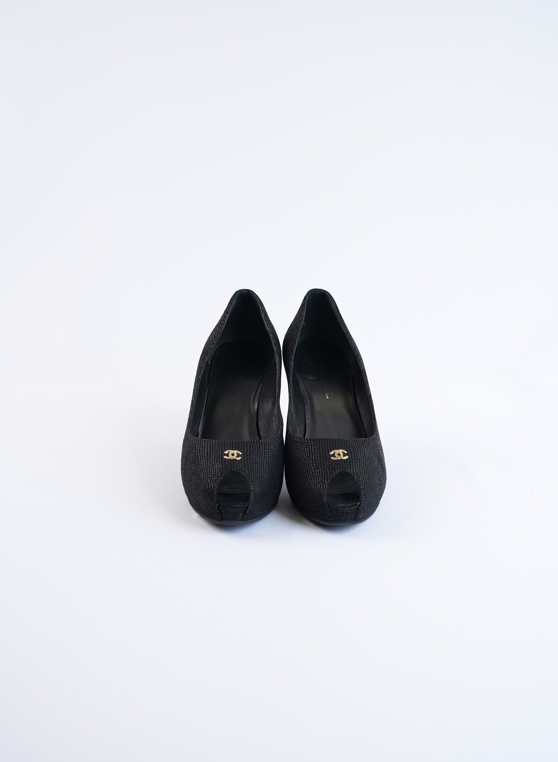 Chanel Black Peep Toe Pumps