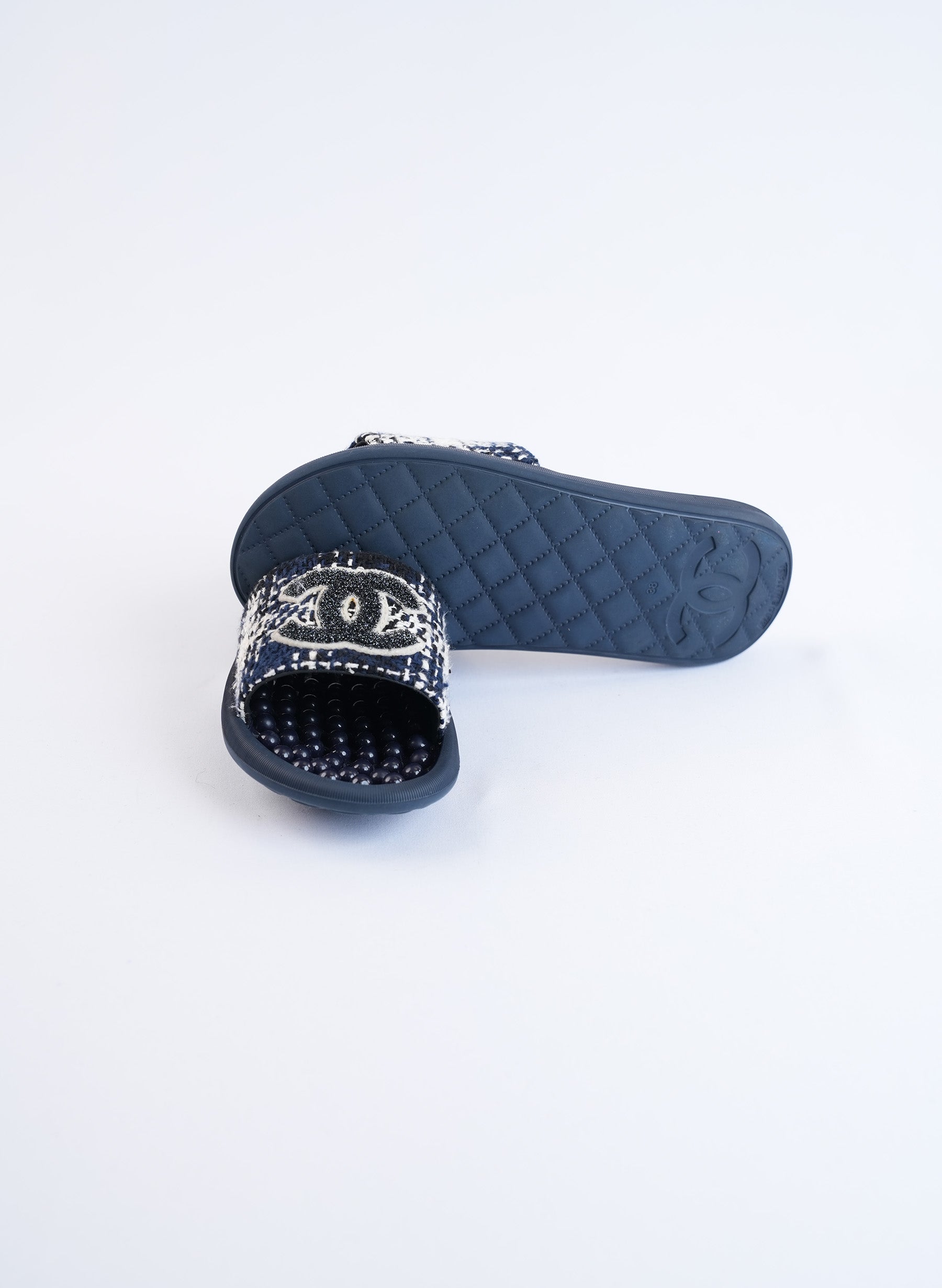 Chanel Tweed CC Slides