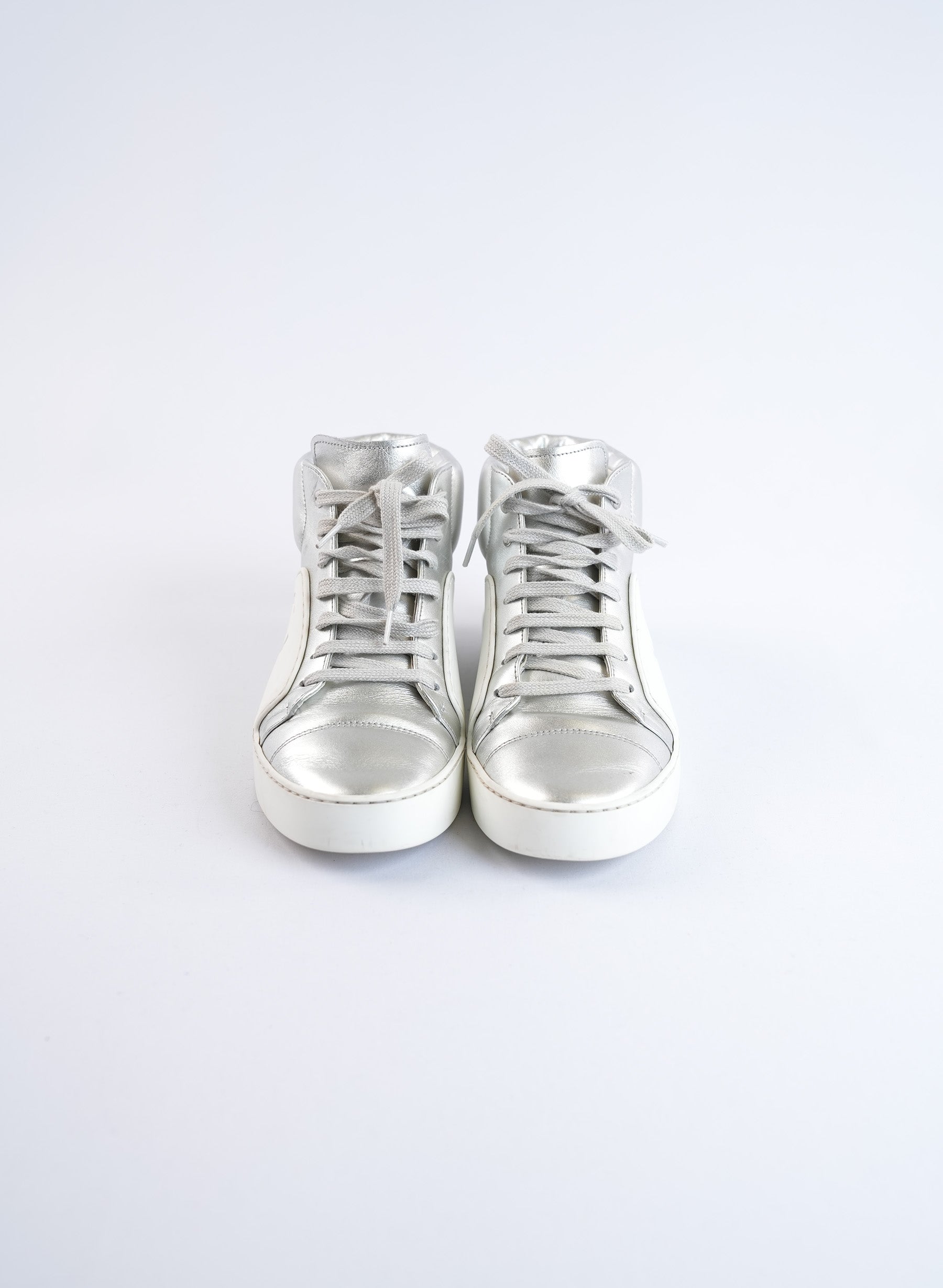 Chanel High Top Silver Sneakers