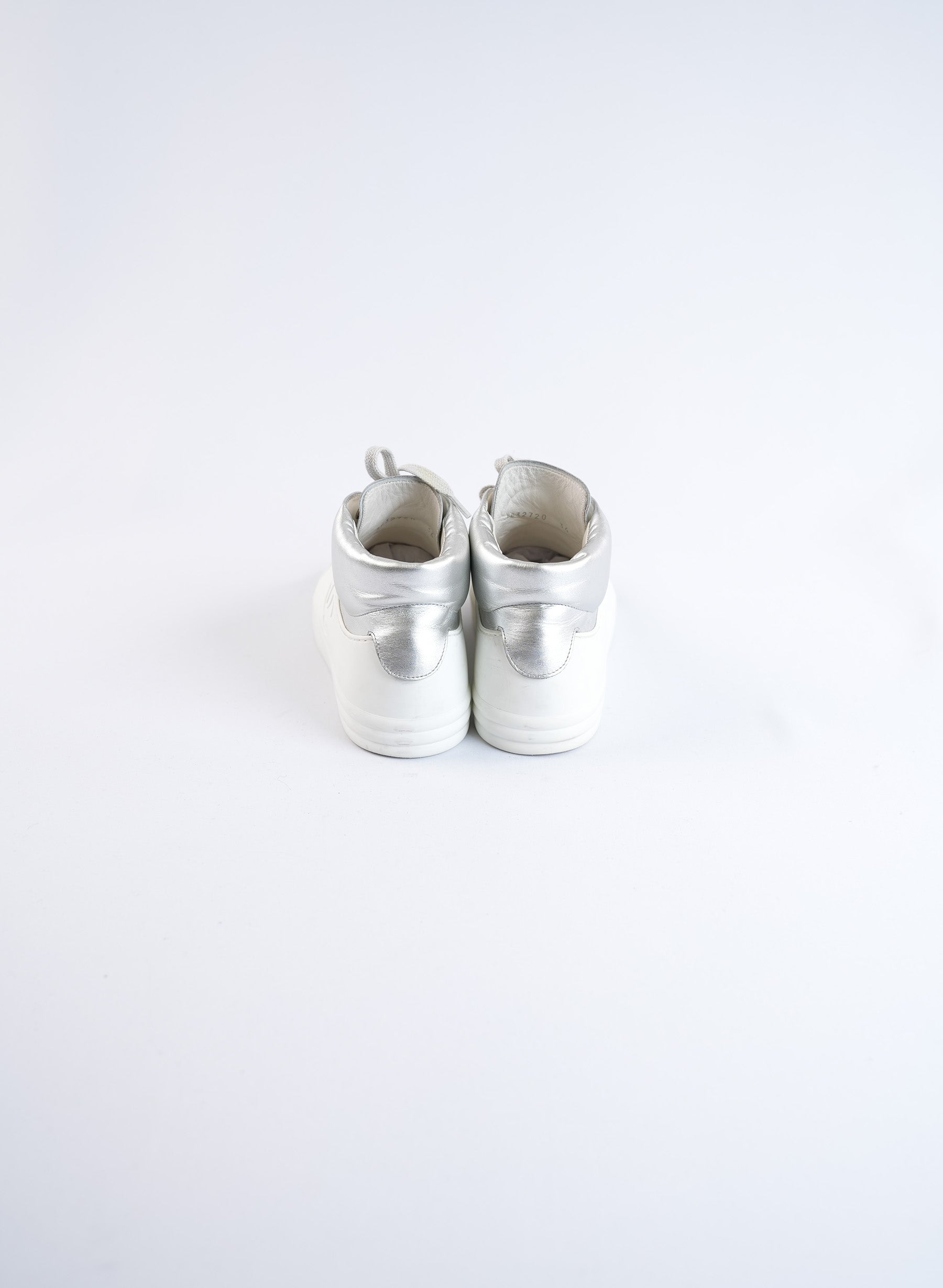 Chanel High Top Silver Sneakers