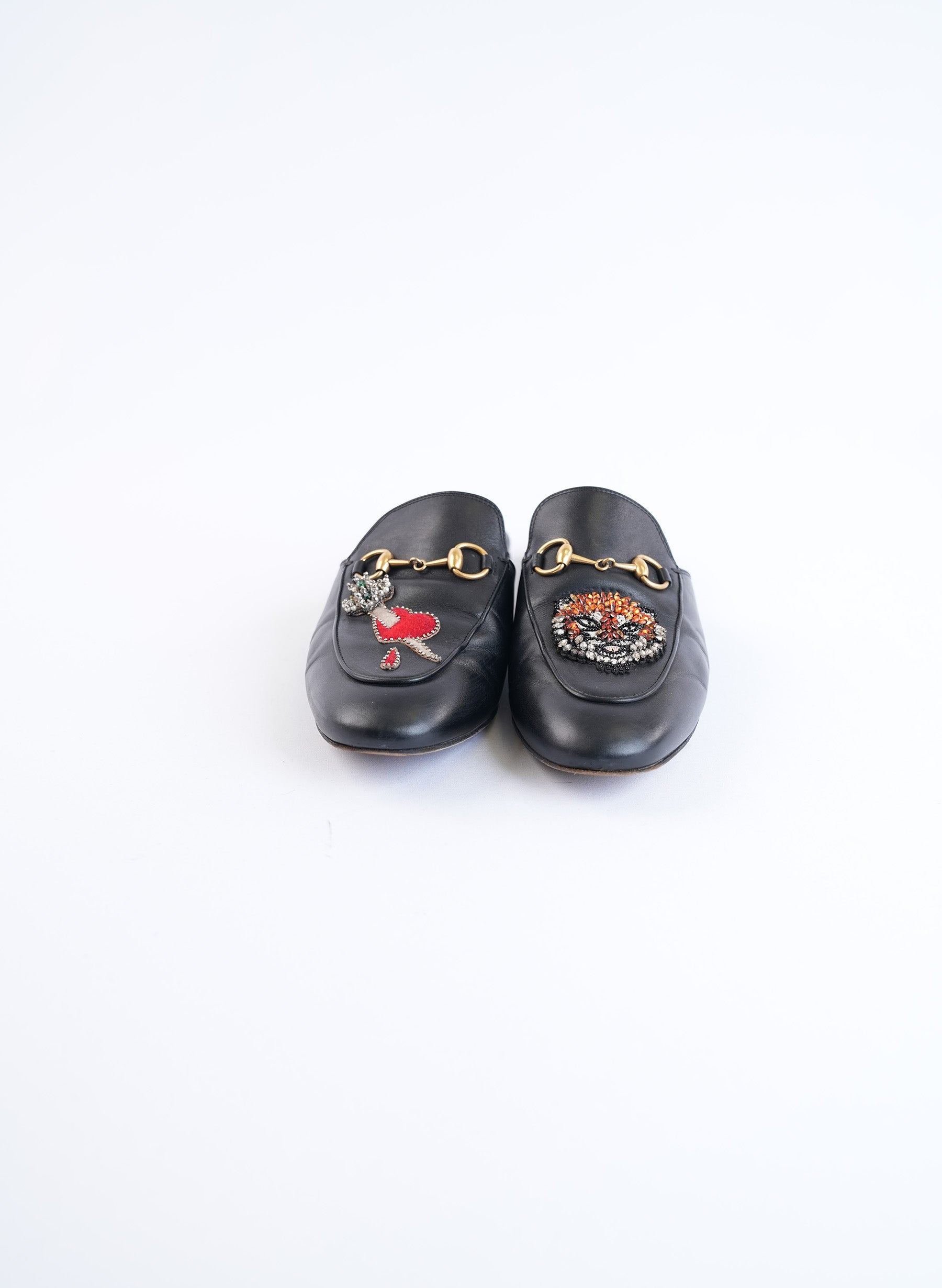 Gucci Tiger And Pierced Heart Black Mules