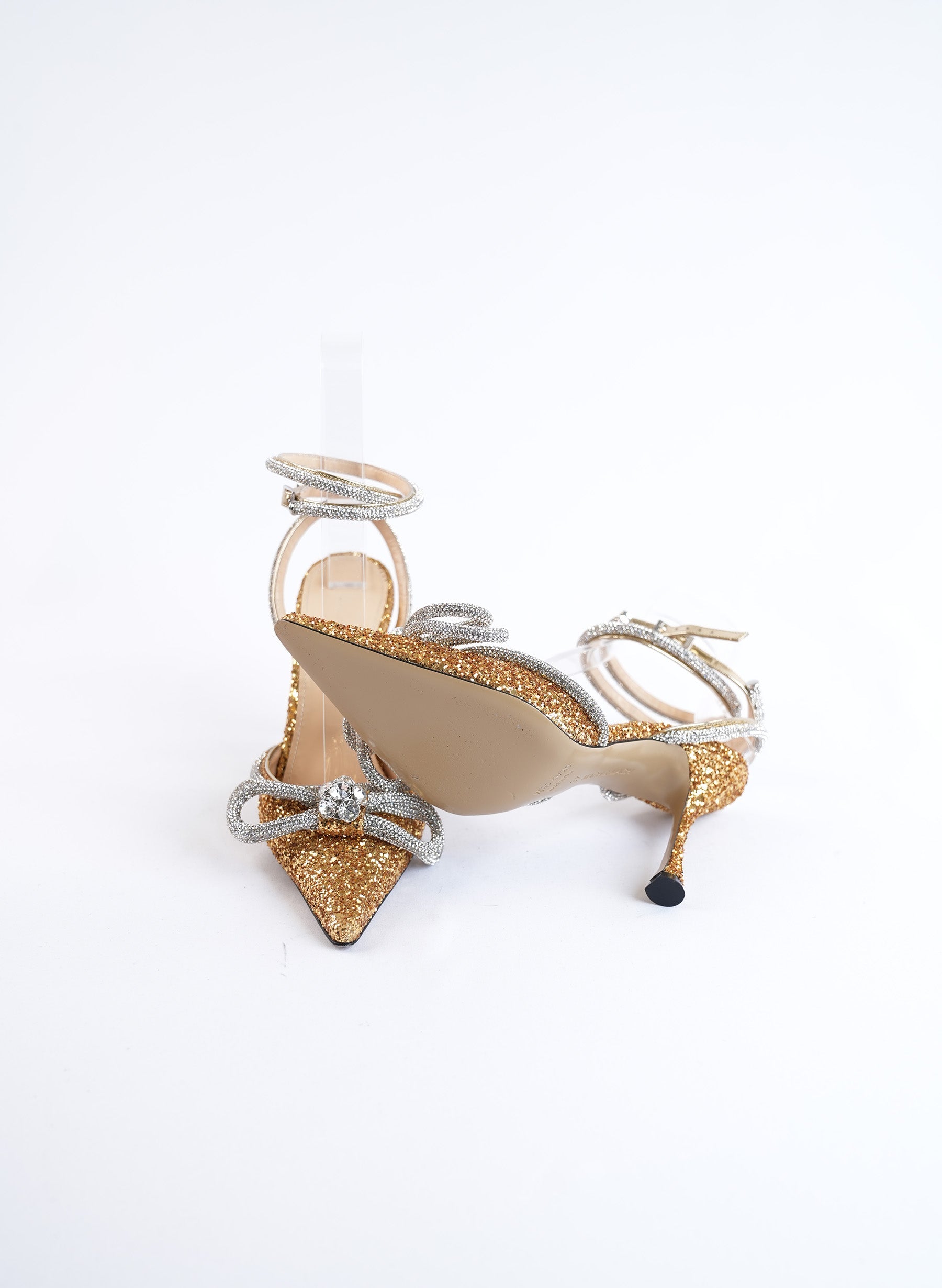 Mach & Mach Double Bow Crystal Embellished Glitter Pumps