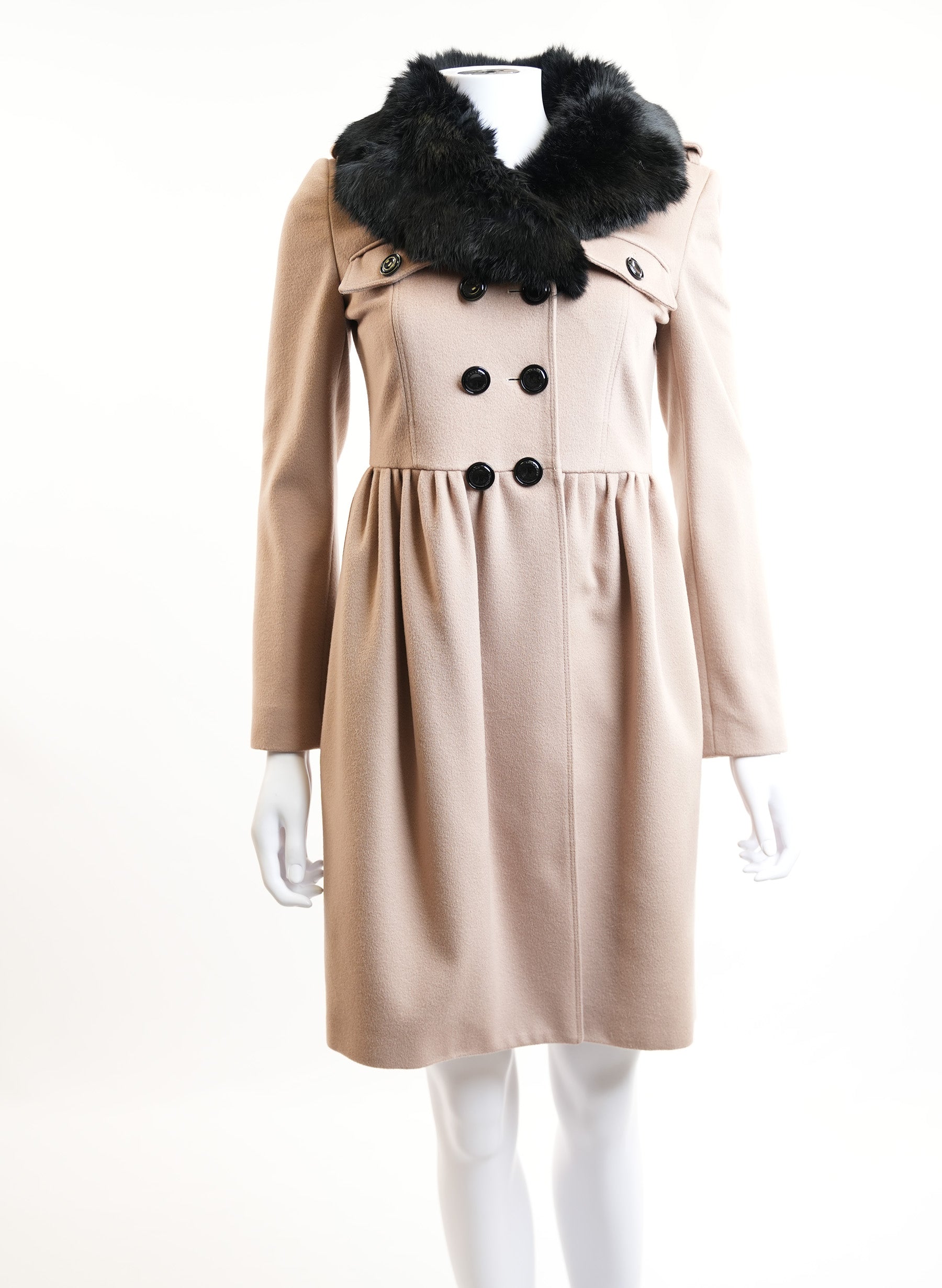 Burberry Brown Pleated Coat With Fur