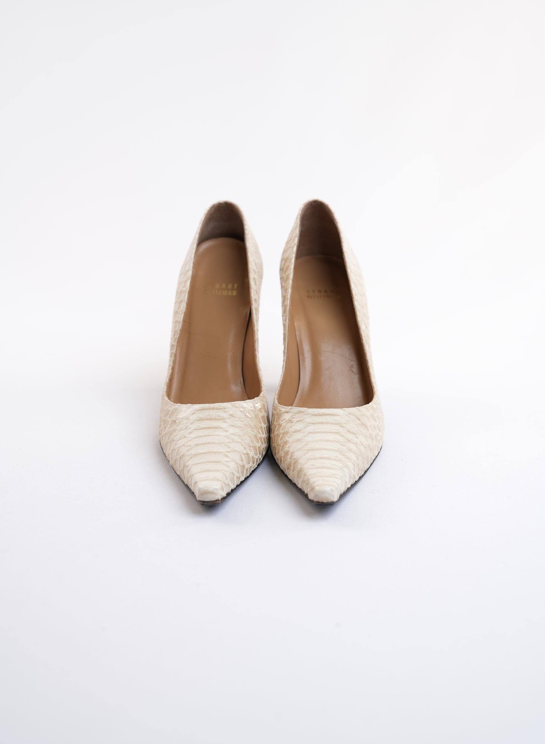 Staurd Weitzman Cream Snakeskin Pumps