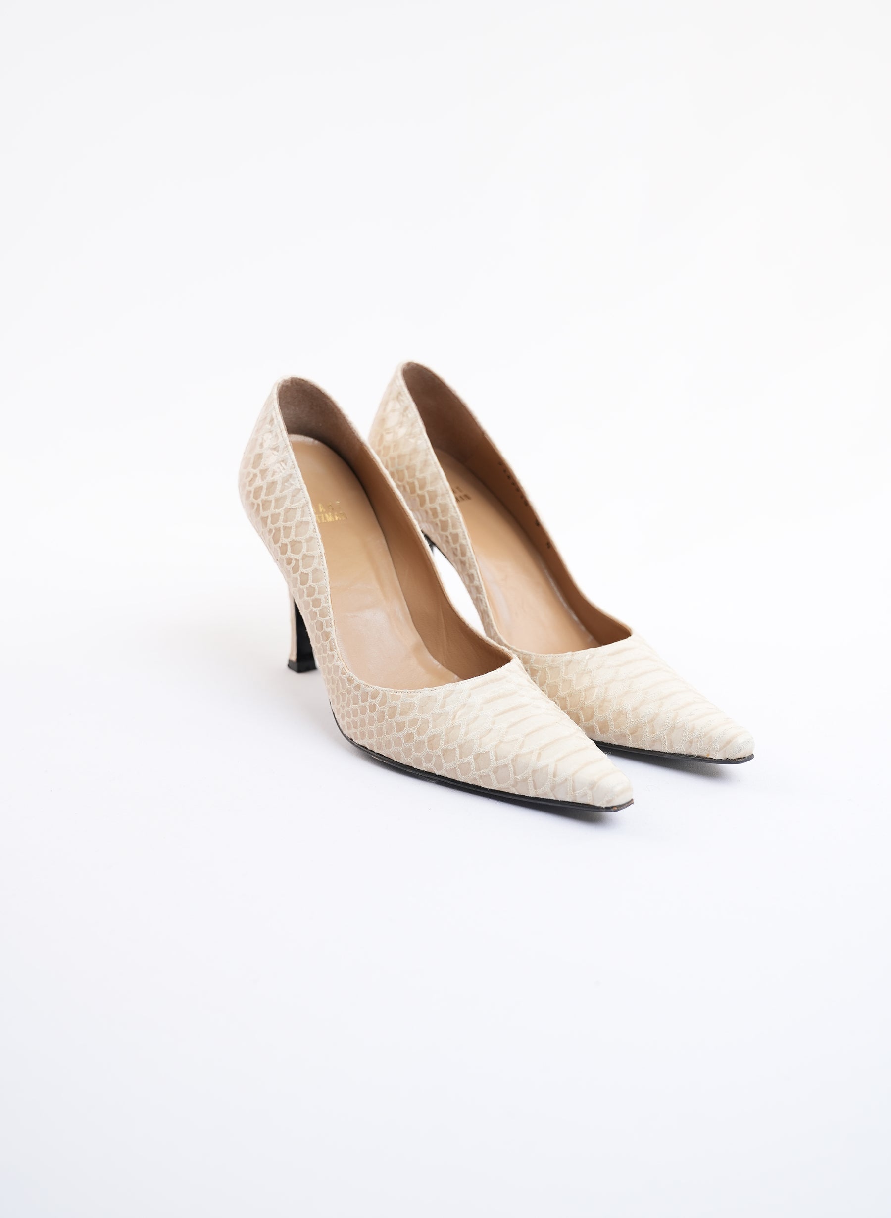 Staurd Weitzman Cream Snakeskin Pumps