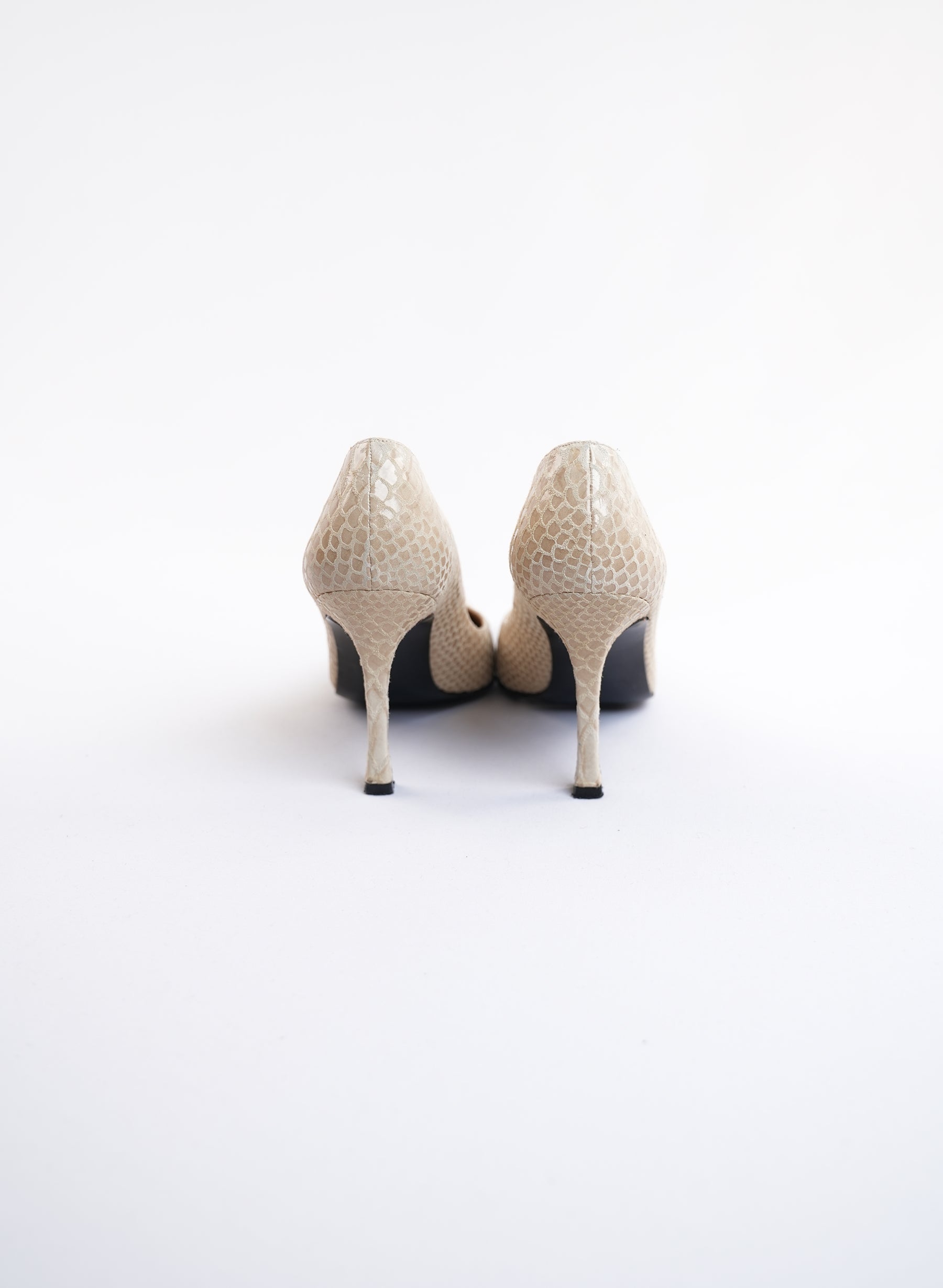 Staurd Weitzman Cream Snakeskin Pumps