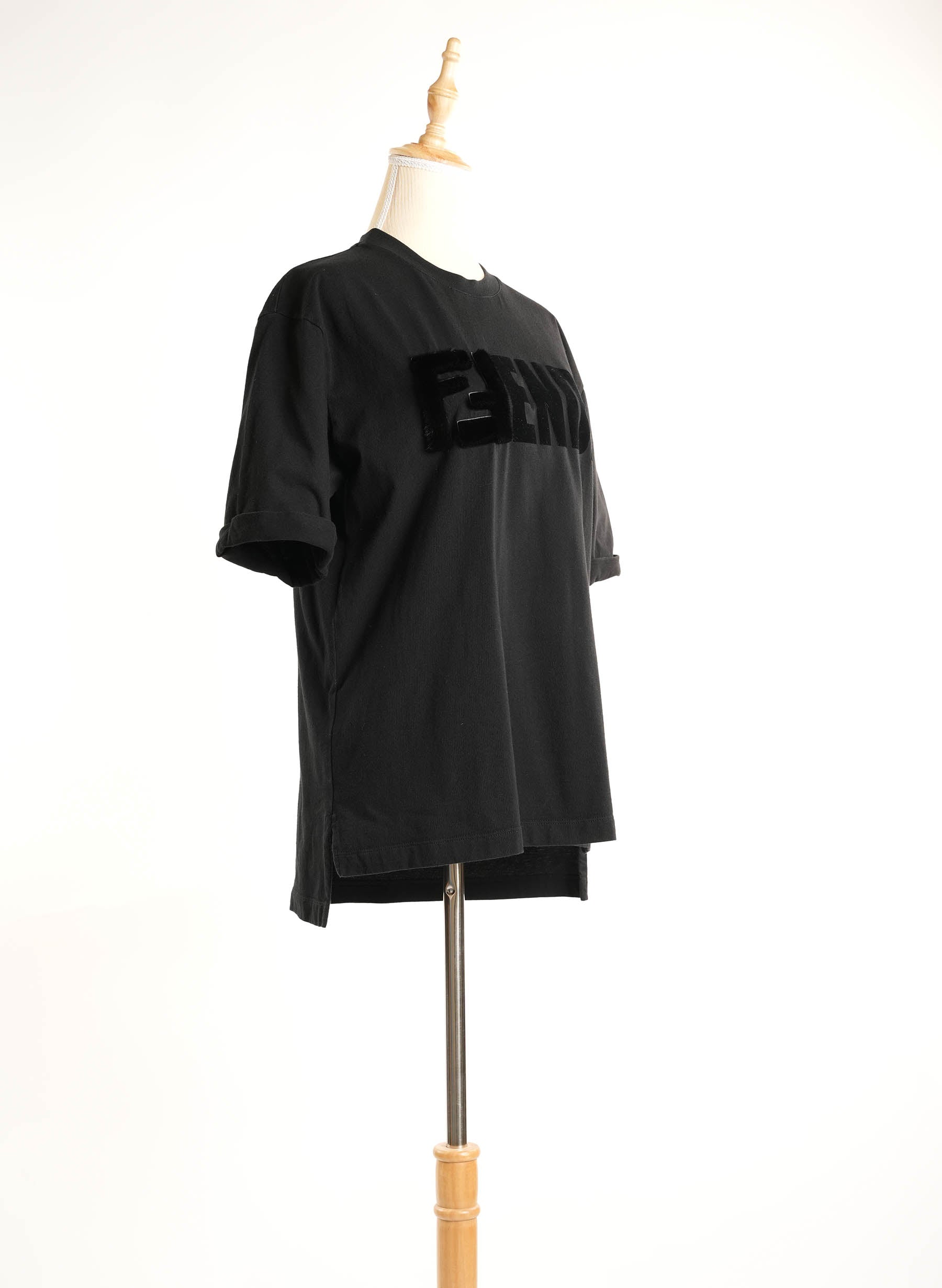 Fendi Mink Fur Detailed Logo T-Shirt Black