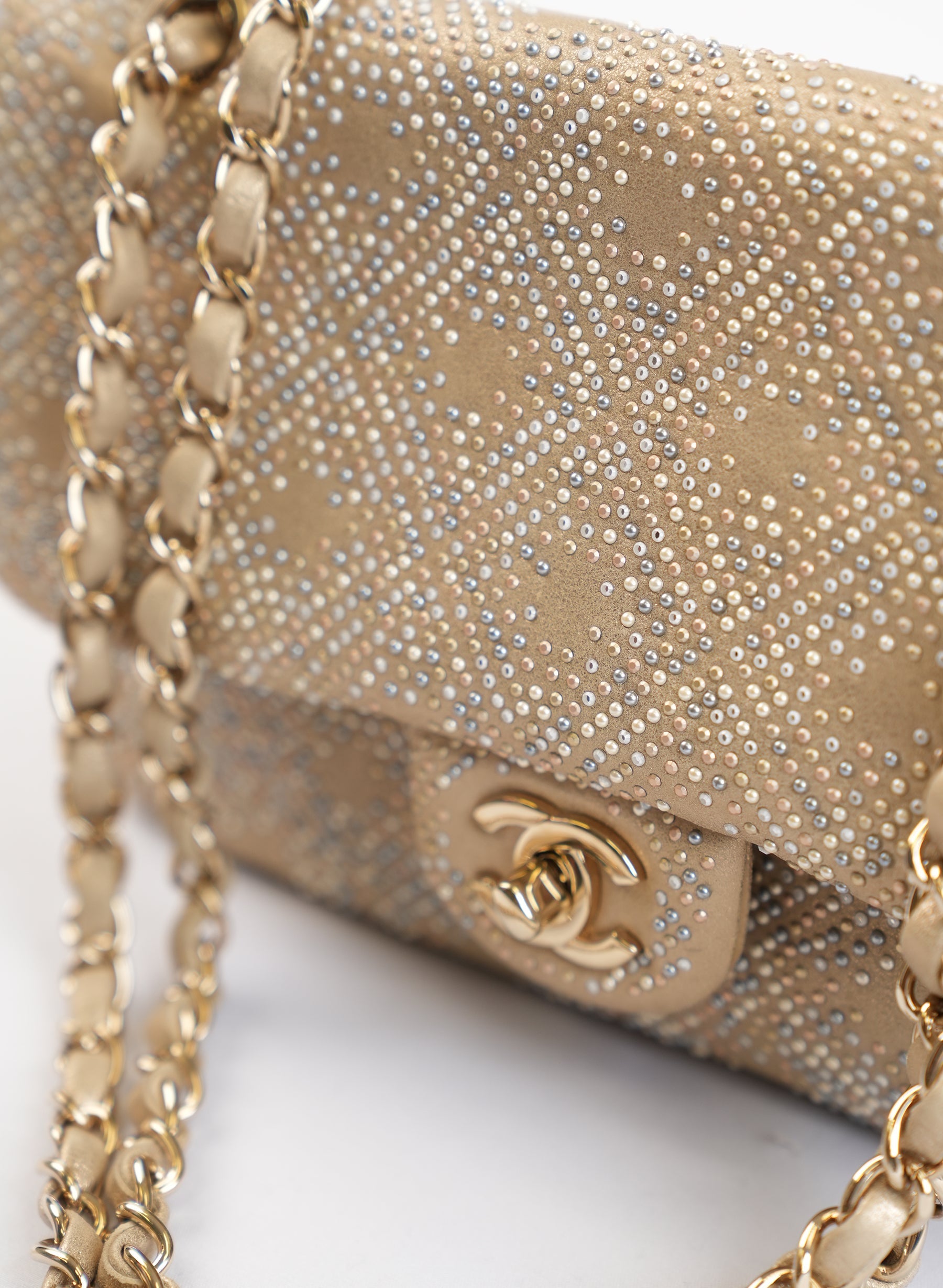 Chanel Beige Iridescent Leather Beaded Classic Single Flap Bag