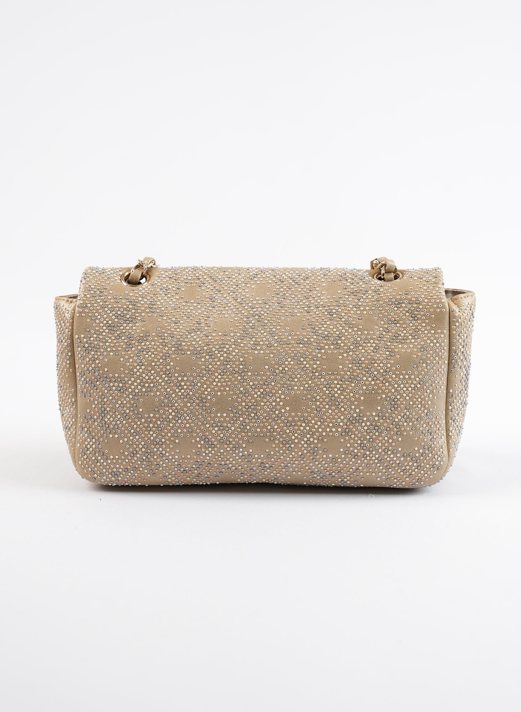 Chanel Beige Iridescent Leather Beaded Classic Single Flap Bag